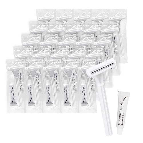 Bulk Disposable Razors with Knife Cap - 30 Individually Packaged Razors with Shaving Cream for Hotels, Shelters & Nursing Homes | Smooth Shaving for Travel, Grooming & Hygiene Care