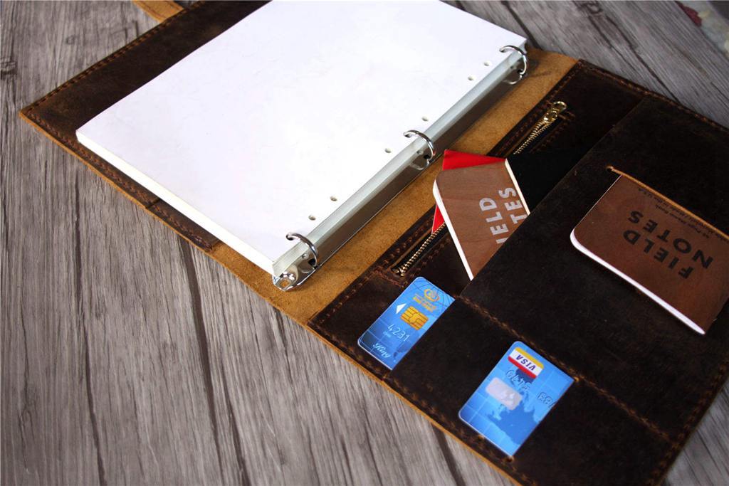 Premium Brown Leather 3-Ring Binder Folder for Office, School & Business - A4 Letter Size Organizer for Documents, Reports & Presentations