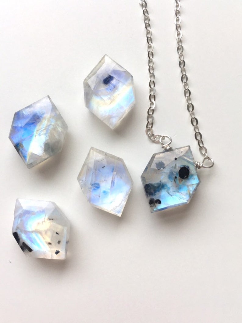 Rainbow Moonstone Pendant Necklace - Sterling Silver or 14K Gold Filled - Healing Crystal Jewelry for Meditation & Spiritual Protection