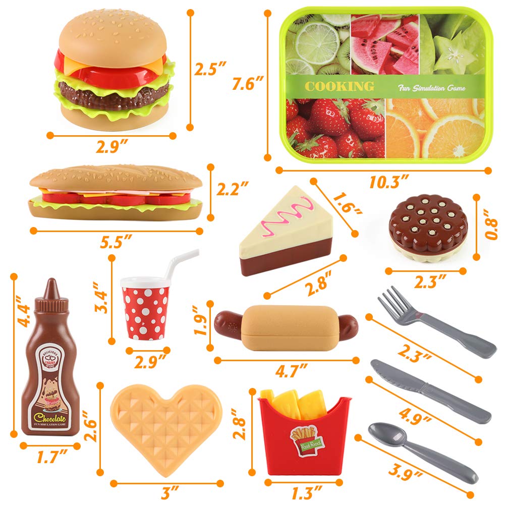 LovesTown 20-Piece Kids Pretend Play Food Set - Realistic Toy Burgers & Fast Food for Toddlers - Perfect for Birthday Gifts, Role Play & Kitchen Fun (Ages 3+)