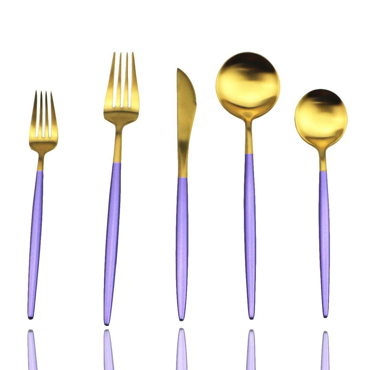 Premium 20-Piece Purple & Gold Flatware Set - 18/10 Stainless Steel Heavy Weight Forged Cutlery (Forks, Spoons, Knives) - Matte Finish Dining Utensils for 4 - Elegant Tableware for Dinner Parties, Weddings & Everyday Use
