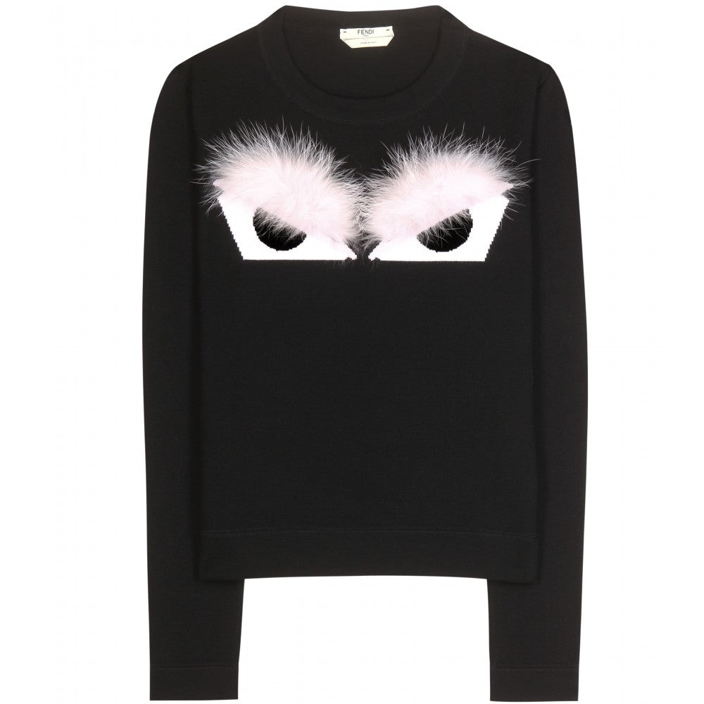 Fendi Black & Pink Knit Monster Bag Bug Fur Eyes Sweater - Cute Fashion Accessory for Women, Perfect for Casual Outfits & Party Wear
