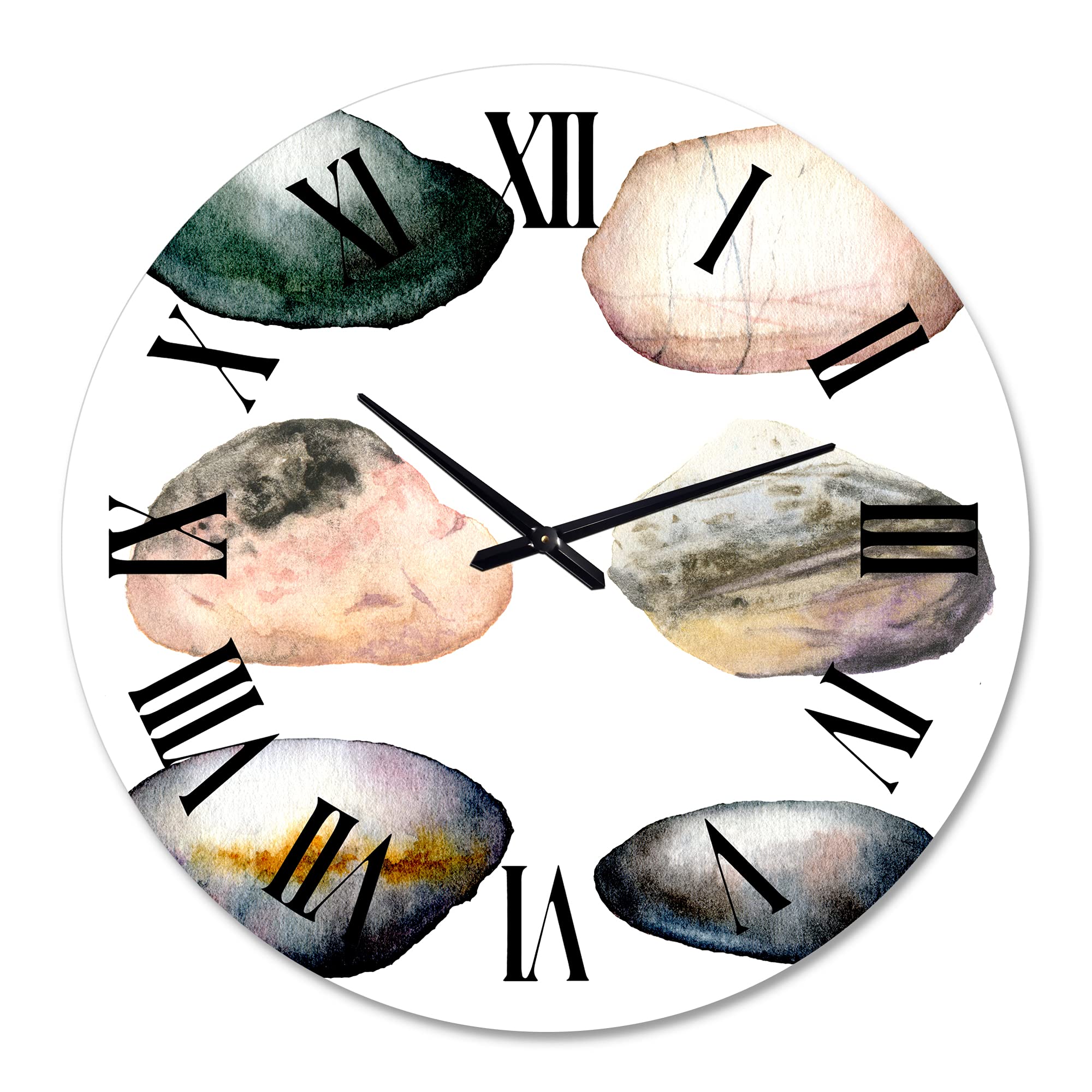DesignQ Nautical Coastal Wall Clock - Large Abstract Sea Stones Fractal Art Wall Clock for Living Room, Bedroom, Office Decor | Perfect for Beach House, Coastal Theme & Modern Home Decor