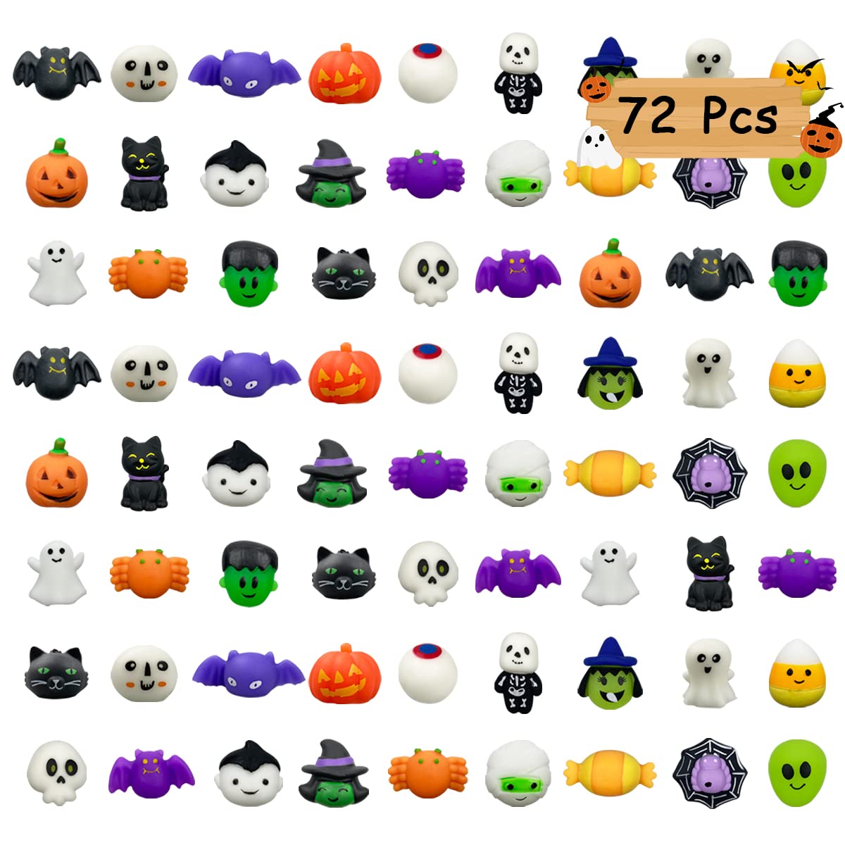 72 PCS Halloween Mochi Squishy Toys for Kids - Soft Stress Relief Squishies, Halloween Party Favors & Treat Bag Fillers for Boys and Girls - Perfect for Classroom Prizes, Trick or Treat Goodie Bags & Sensory Play