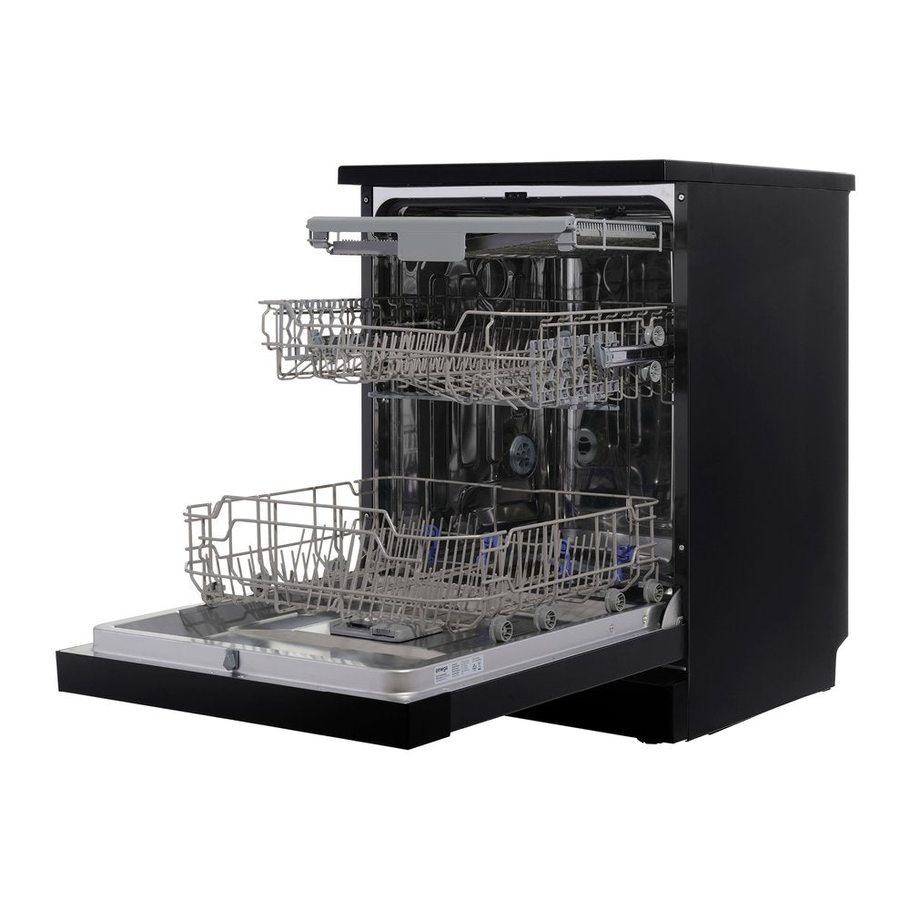 Freestanding Dishwasher 60cm Black Stainless Steel - Omega ODWF6014BX | Compact Kitchen Appliance for Small Homes & Apartments | Energy Efficient Dishwashing Solution