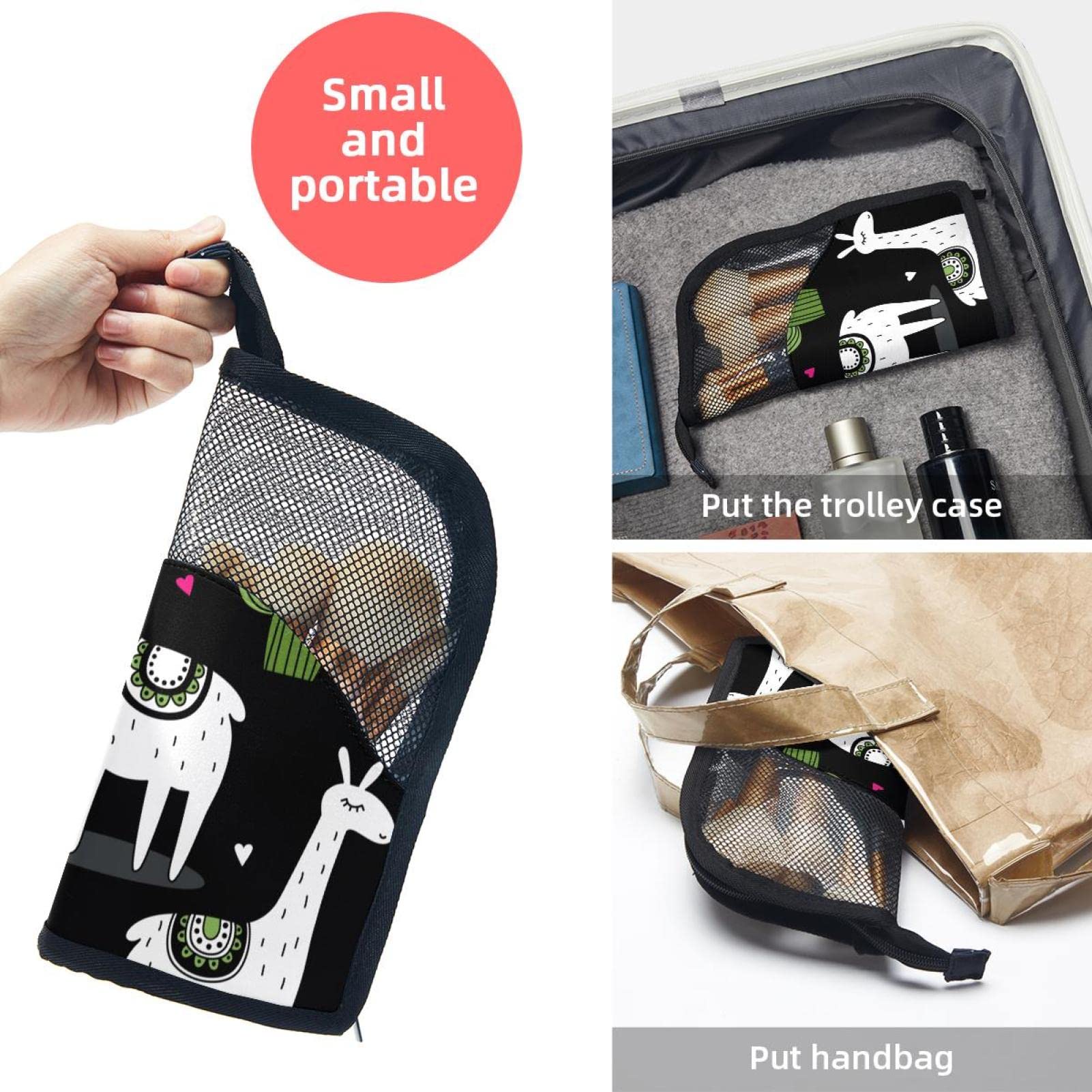 Portable Makeup Brush Organizer Bag with 12 Slots - Cute Llama & Alpaca Design - Travel-Friendly Cosmetic Brush Holder Case for Home & On-The-Go Makeup Organization
