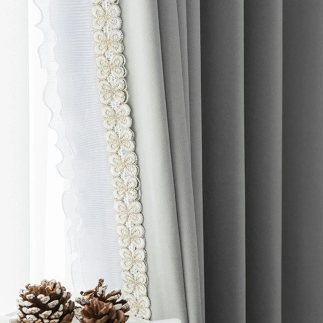 Custom Catherine Velvet Floral Trim Blackout Curtains for Bedroom & Living Room - Light Blocking Window Drapes for Better Sleep & Privacy
