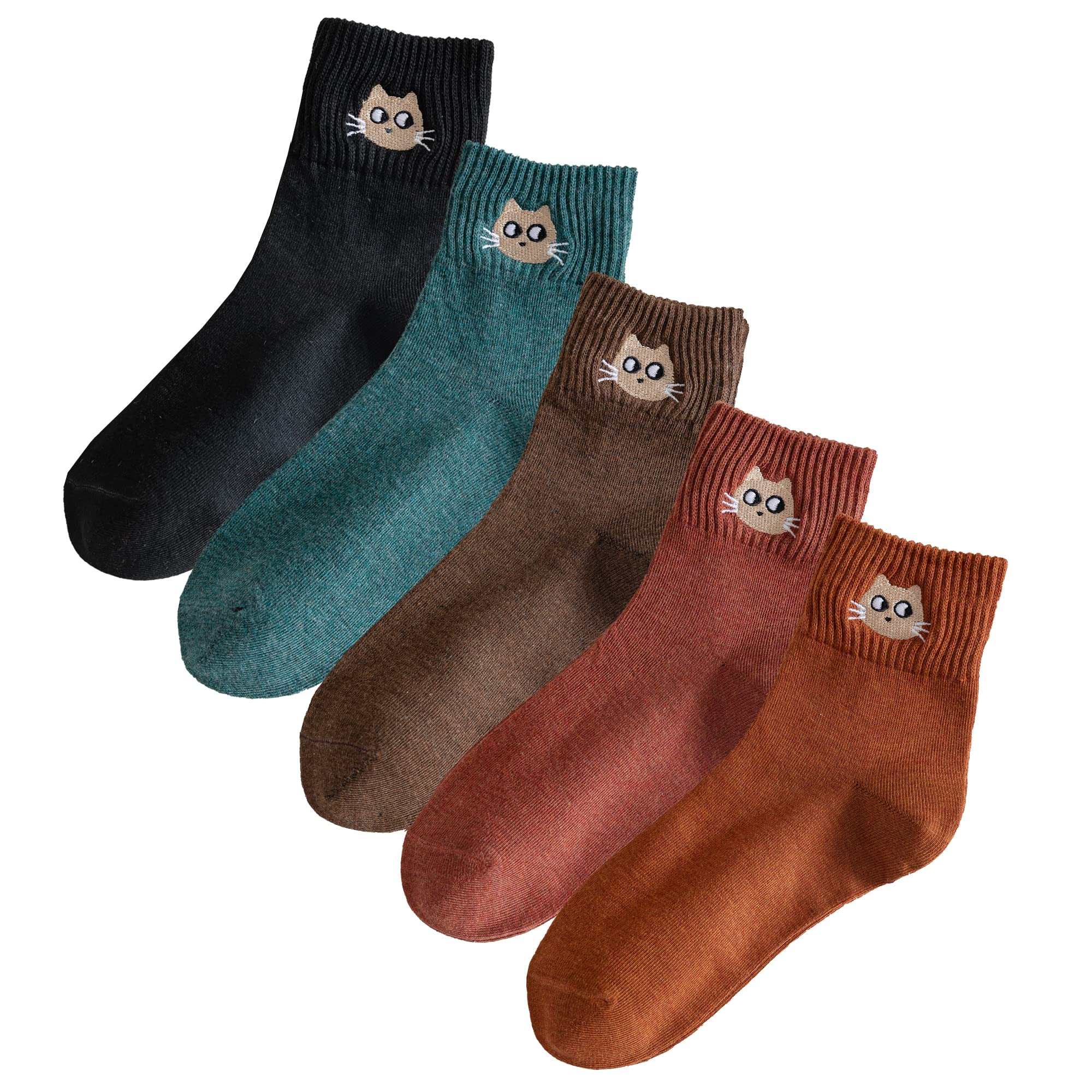 5 Pairs Cute Cat Socks for Women - Animal Print Ankle Socks - Funny Christmas Gifts for Cat Lovers - Perfect for Casual Wear, Gifts & Holiday Outfits