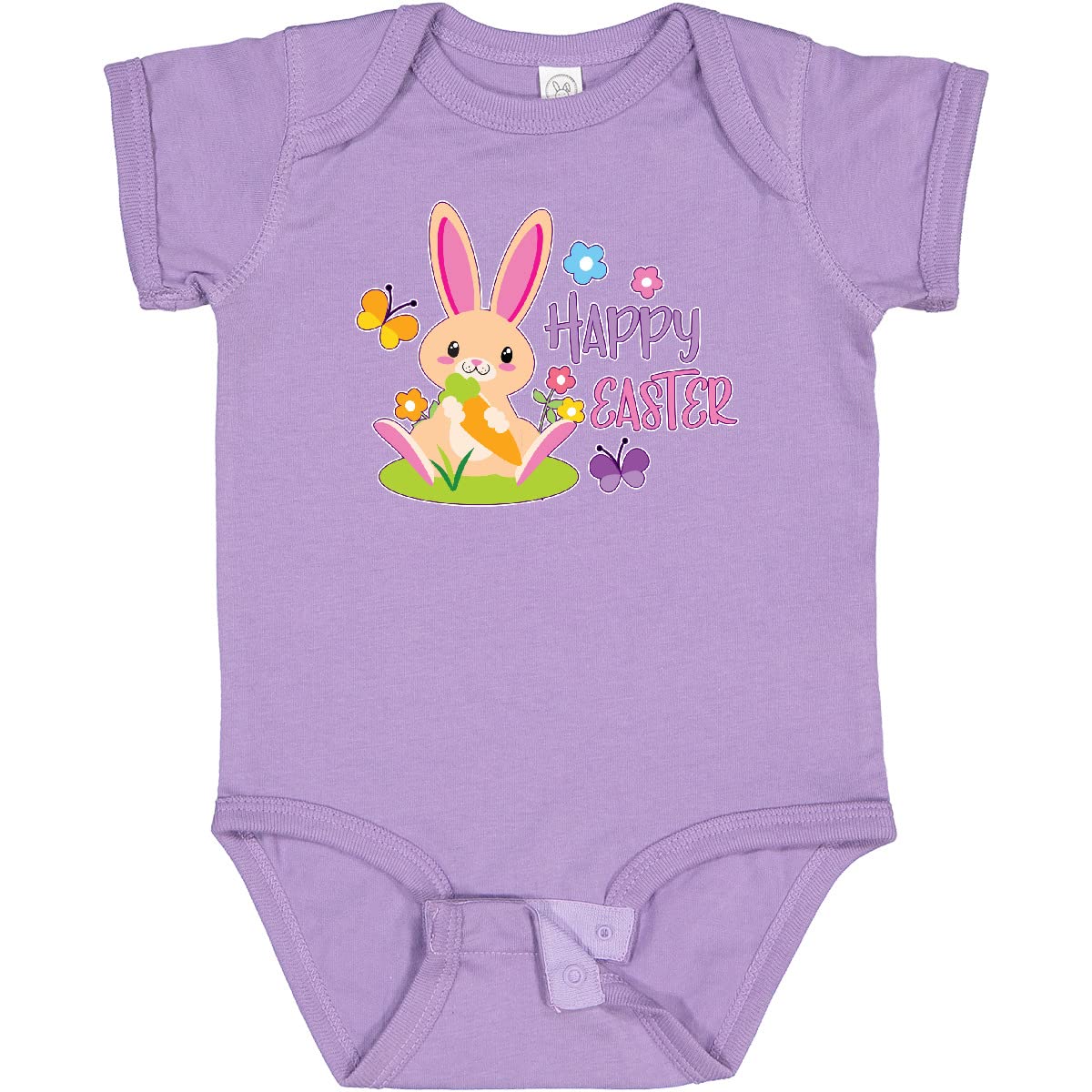 Inktastic Happy Easter Baby Bodysuit - Cute Bunny & Butterflies Design - Soft Cotton Infant Onesie for Easter Photos, Family Gatherings & Spring Celebrations