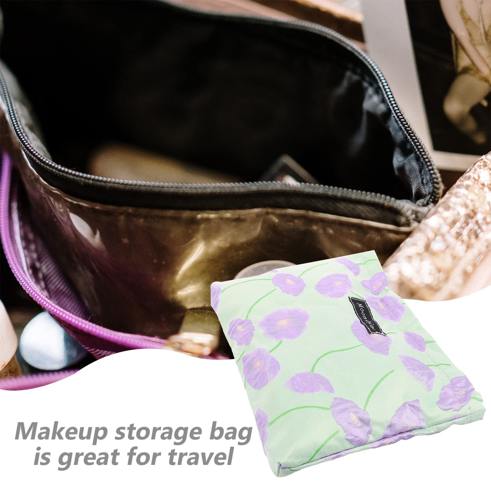 EXCLUZO Floral Printed Makeup Bag - Portable Cosmetic Organizer for Travel, Small Storage Pouch for Lipstick, Jewelry, Headphones & Coins | Perfect for Daily Use, Gym, Vacation & On-the-Go Organization
