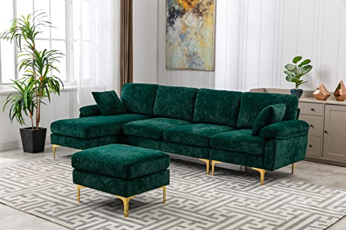 L Shaped With Ottoman-green