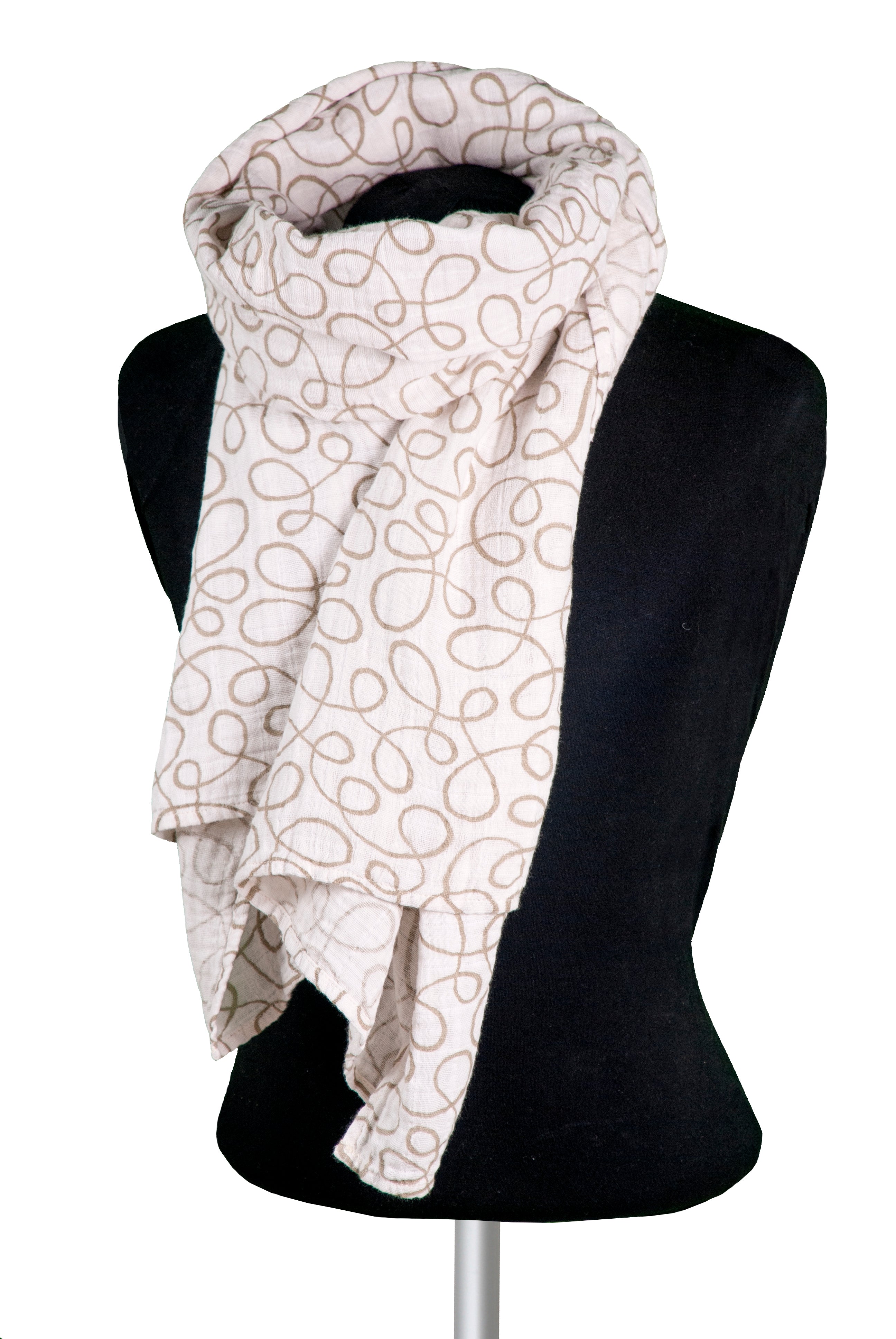 Pashmama Premium Muslin Swirl Blanket in Taupe - Soft & Breathable for Baby Swaddling, Nursing, and Stroller Use