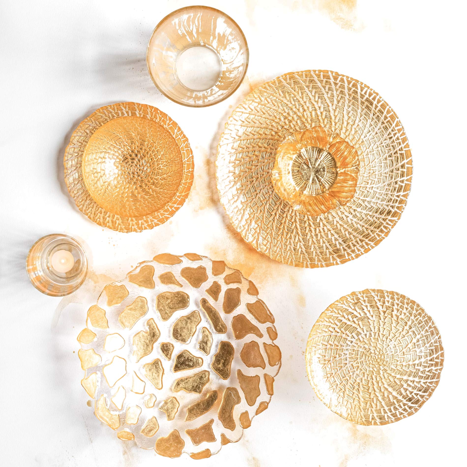 Vietri Rufolo Glass Gold Crocodile Small Bowl - Elegant Decorative Dish for Candy, Fruit & Nuts | Perfect for Home Decor, Office Desk & Party Serving
