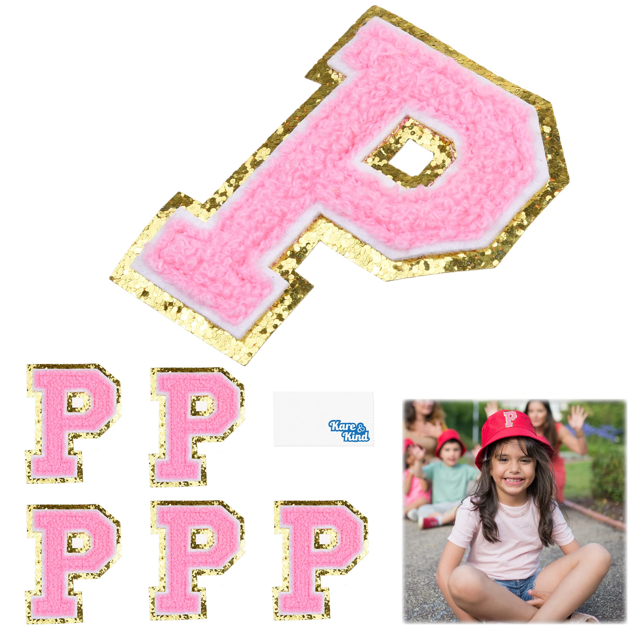 Kare & Kind Iron On Letter Patches - P Alphabet Chenille Embroidered Patches for Clothing, Shirts, Jackets, Bags & Hats - DIY Sewing & Crafting Supplies - Perfect for Customizing Uniforms, Dresses & Handmade Items - Great for School, Sports & Fashion Projects