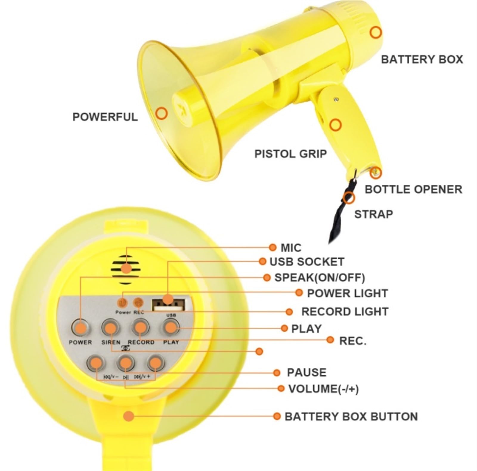 Portable Stadium Megaphone with Microphone - Loud Bullhorn Speaker for Sports Events, Football Games & Outdoor Activities - Perfect for Cheering, Coaching & Crowd Control