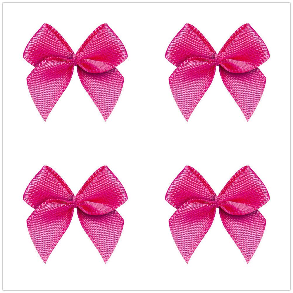VIVIQUEN 50pcs Mini Satin Ribbon Bows 1 inch DIY Craft Supplies for Sewing, Scrapbooking, Wedding Decorations, Gift Wrapping - Perfect for Hair Clips, Headbands, and Party Favors (Shocking Pink)