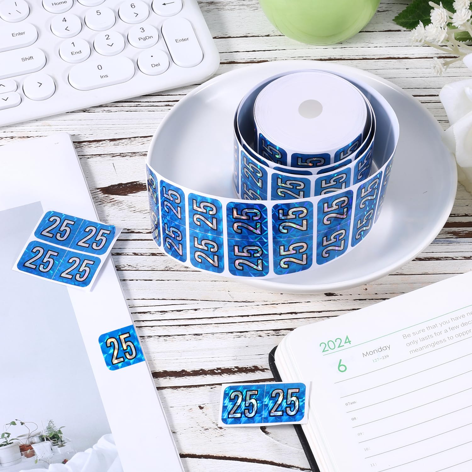 500pcs 2025 Year Stickers - 0.74x1.49in Holographic New Year Labels for File Folders, Color Coded Number Stickers, Office & School Supplies (Blue) - Perfect for Organizing Documents, Calendars, Planners & Tab Dividers