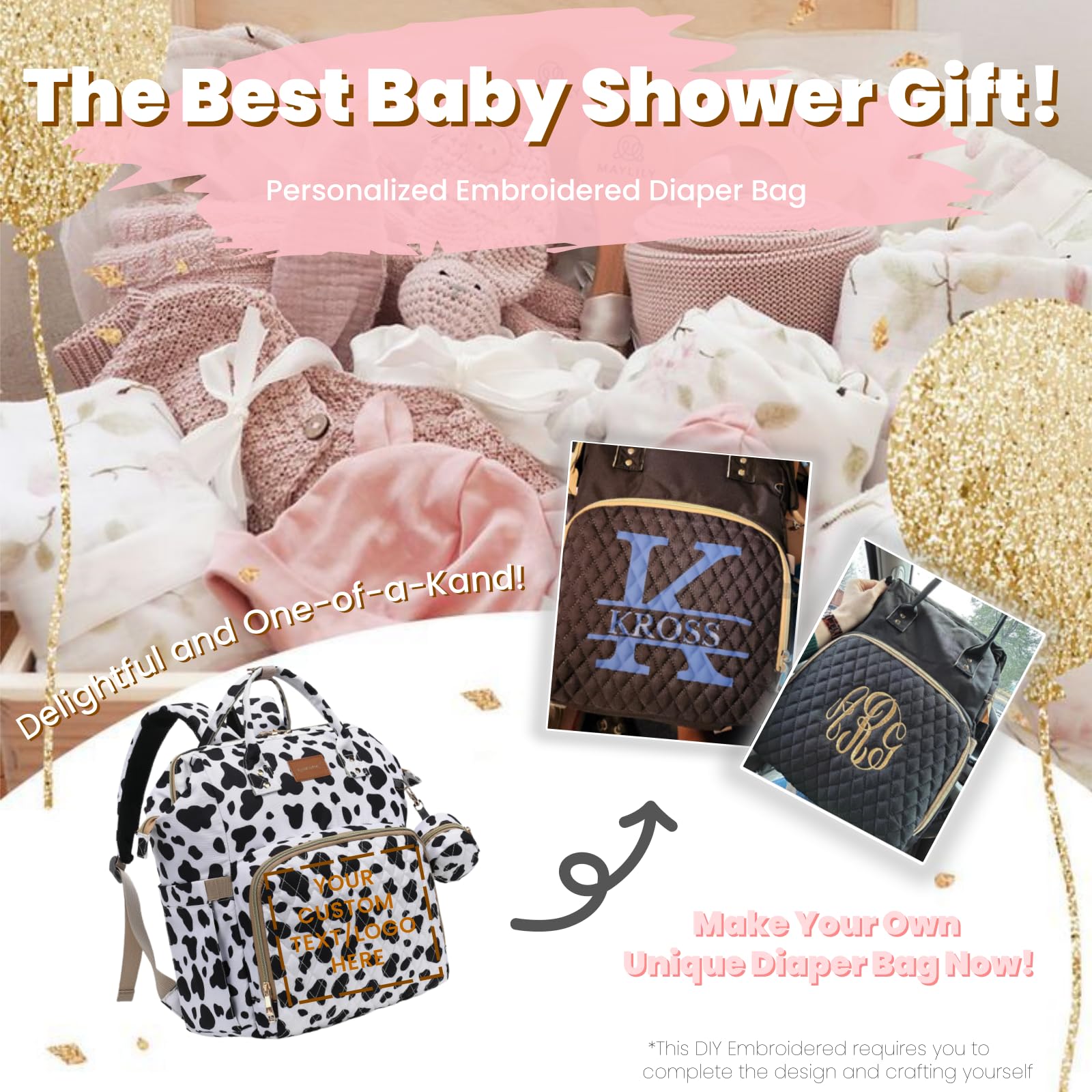 ROSEGIN Large Waterproof Diaper Backpack for Moms - Baby Bag with Changing Pad & Pacifier Case - Stylish Travel Diaper Bag for Boys, Girls & Toddlers - Perfect for Baby Showers, Registry & On-the-Go Parenting (Cow Print)
