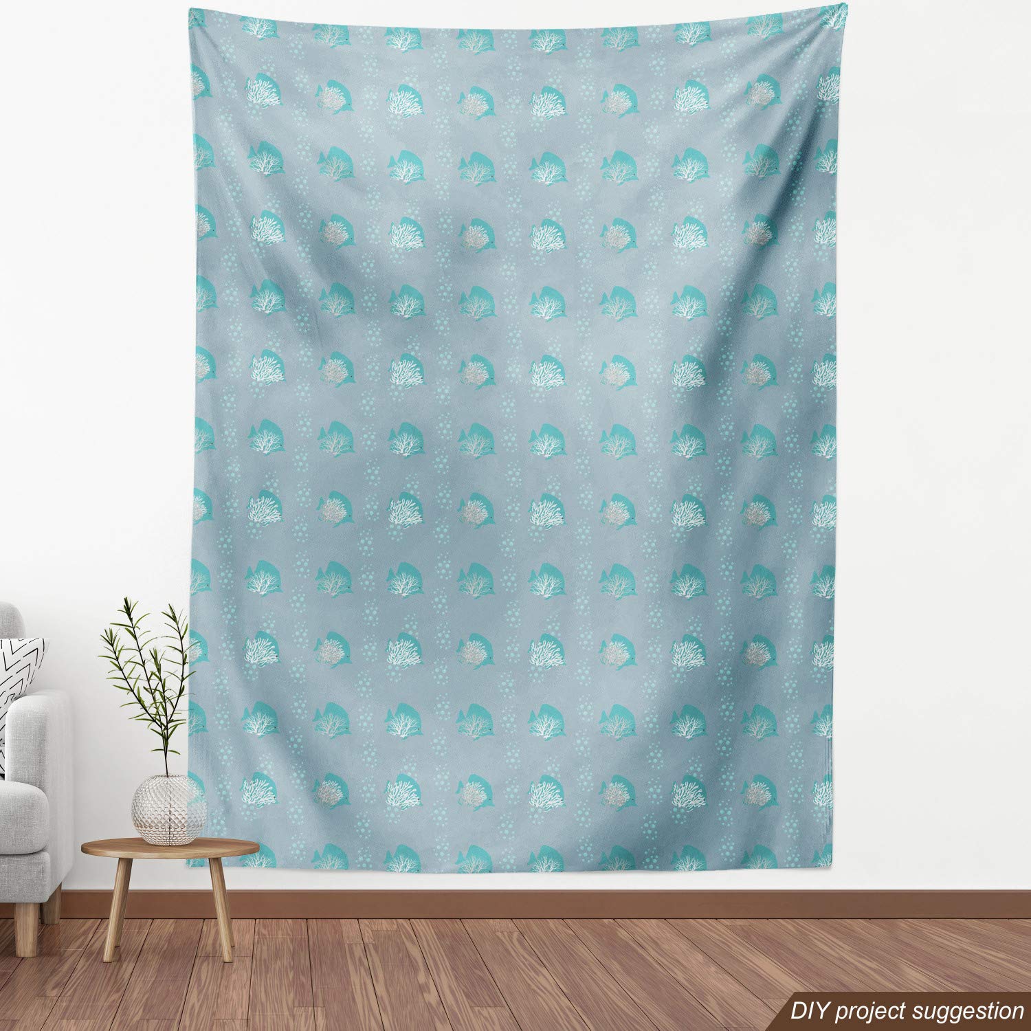 Ambesonne Coral Fish Fabric by The Yard - Double Exposure Bubbles Underwater Design - 5 Yards Slate Blue Seafoam Decorative Fabric for Upholstery, Curtains, Pillows & Home Decor - Perfect for Coastal & Nautical Themed Rooms