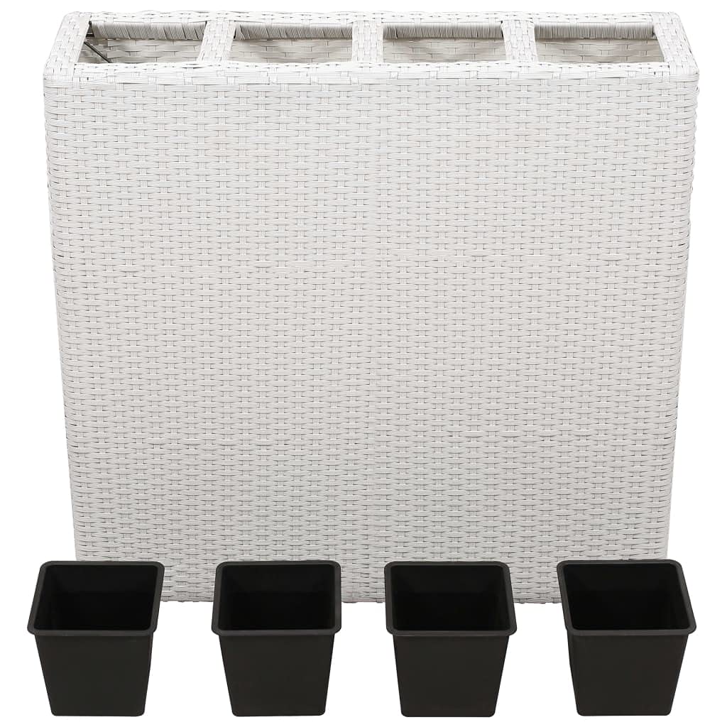 White Poly Rattan Display Risers - 4-Pot Decorative Garden Raised Bed for Growing Herbs, Vegetables & Flowers | Perfect for Patio, Balcony & Indoor Plant Decor