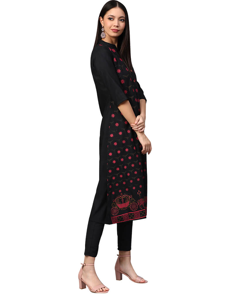Black Poly Silk Pant Kurti for Women - Stylish Indian Ethnic Wear for Festivals, Parties & Casual Outfits