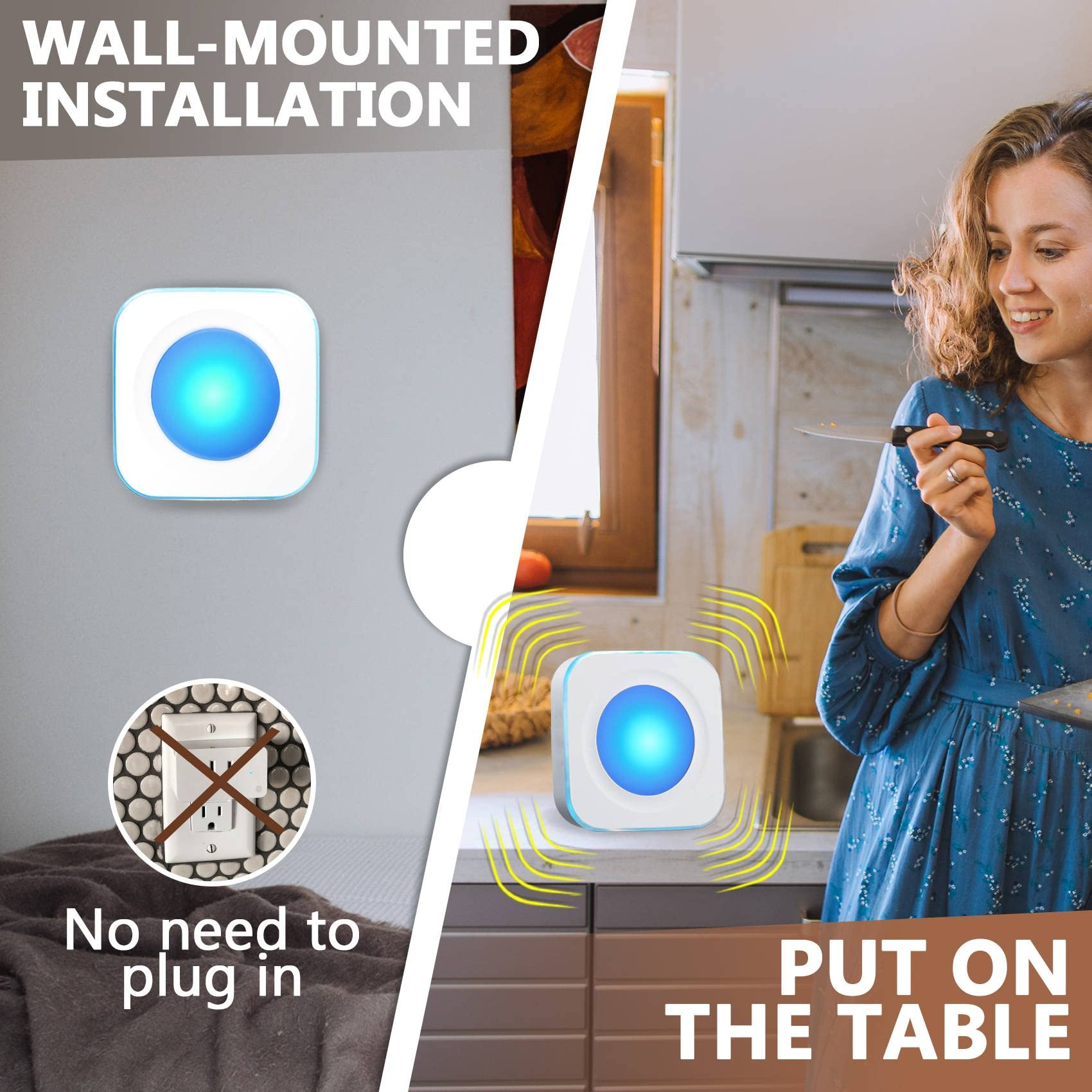 Wireless Doorbell with 36 Melodies & LED Light - 1200ft Range, Battery Operated, Portable Chime for Home, Office, Hearing Impaired - Easy Installation & Adjustable Volume (1 Button + 1 Receiver, White) - Perfect for Apartments, Houses, Elderly & People with Disabilities