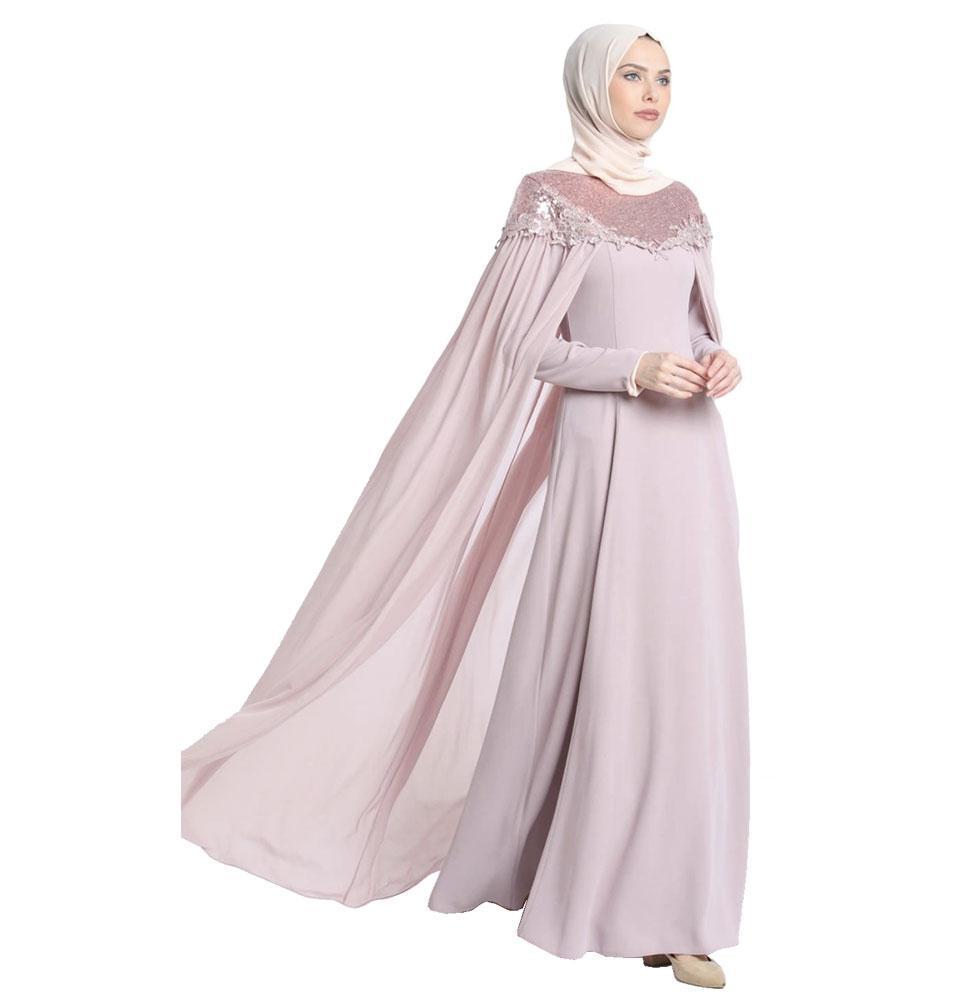 Elegant Abaci Modest Formal Cape Dress 13165 in Pink | Women's Church Wedding Party Attire | Perfect for Special Occasions & Evening Events