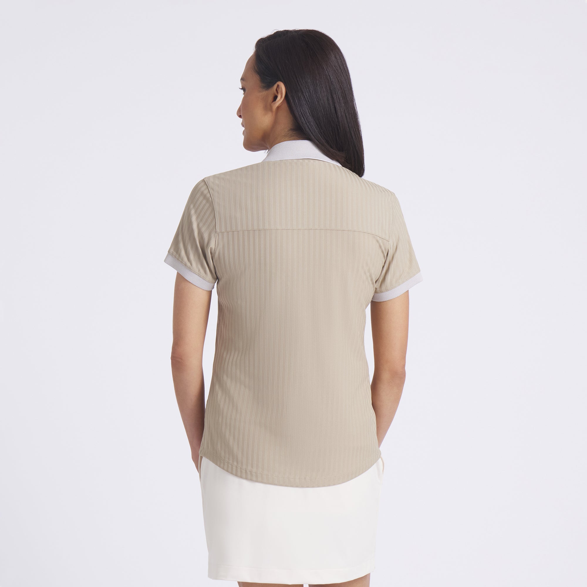 Women's MATTR Stripe Jacquard Golf Polo Shirt - Breathable Moisture-Wicking Performance Top for Golf, Tennis & Casual Wear