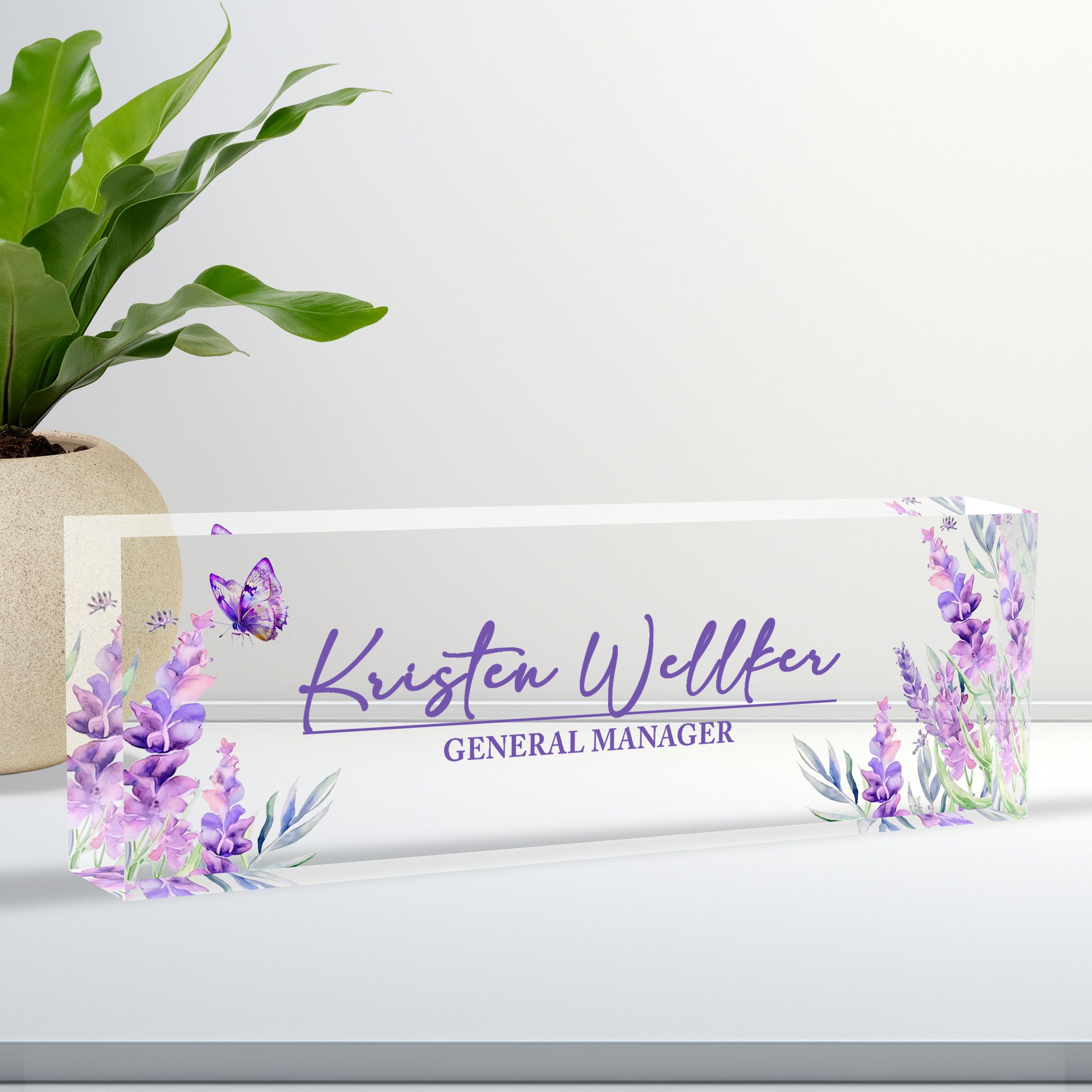 Custom Personalized Acrylic Desk Name Plate - Engraved Office Name Sign for Desk Decor, Professional Nameplate for Workstation - Perfect Office Gift for Coworkers, Boss & Employees (Purple)