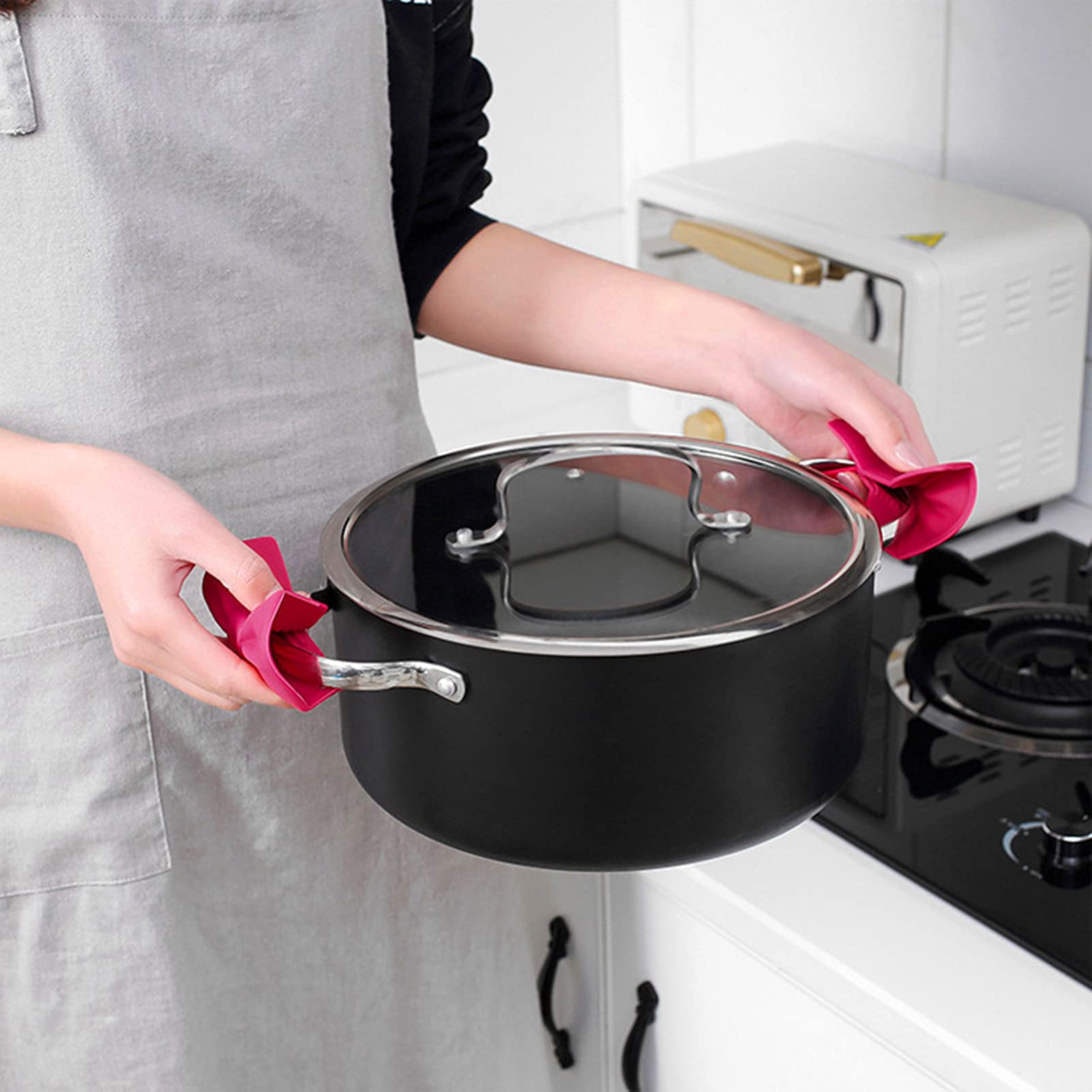 2 Pairs Heat-Resistant Kitchen Clips - Anti-Scalding Silicone Cooking Clamps for Pots, Pans & Baking Trays - Perfect for Grilling, Roasting & Food Handling Accessories