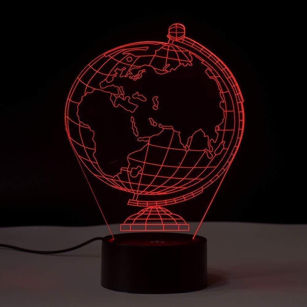 HPBN8 3D Globe Night Light - USB Powered Touch Control LED Desk Lamp with 7 Color Changing Modes, Optical Illusion Decor for Kids Room, Christmas & Birthday Gifts - Perfect for Bedtime, Study & Nursery Lighting