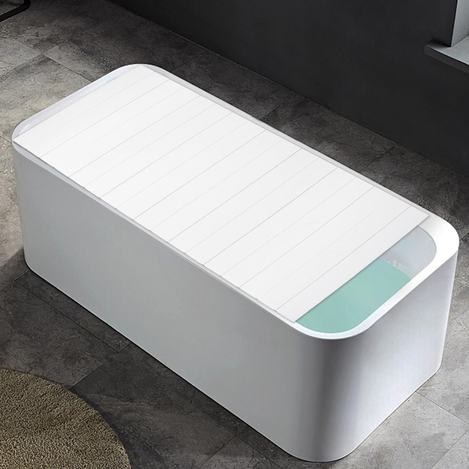 71x32 Inch Foldable PVC Bathtub Tray Cover - Insulated Bath Lid with Dustproof Shutter for Most Tubs | Holds Wine Glasses, Books, Tablets & Phones | Perfect for Relaxing Baths, Reading & Spa Nights