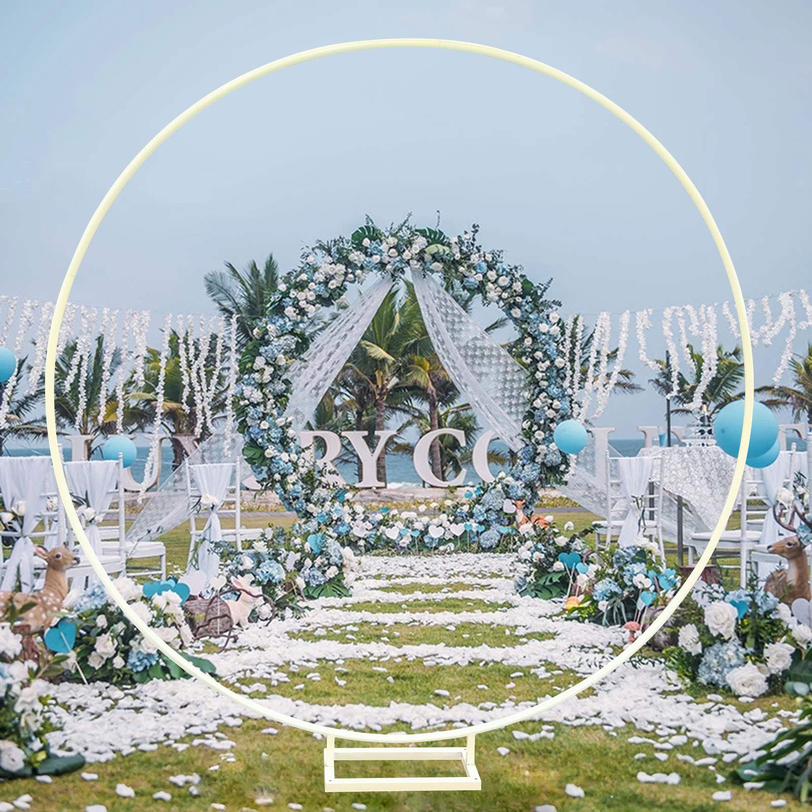 White Metal Wrought Iron Round Wedding Arch Kit - Elegant Circle Backdrop Stand for Wedding, Birthday, Baby Shower & Party Decorations | Perfect for Indoor/Outdoor Events, Photo Backdrops & Special Occasions