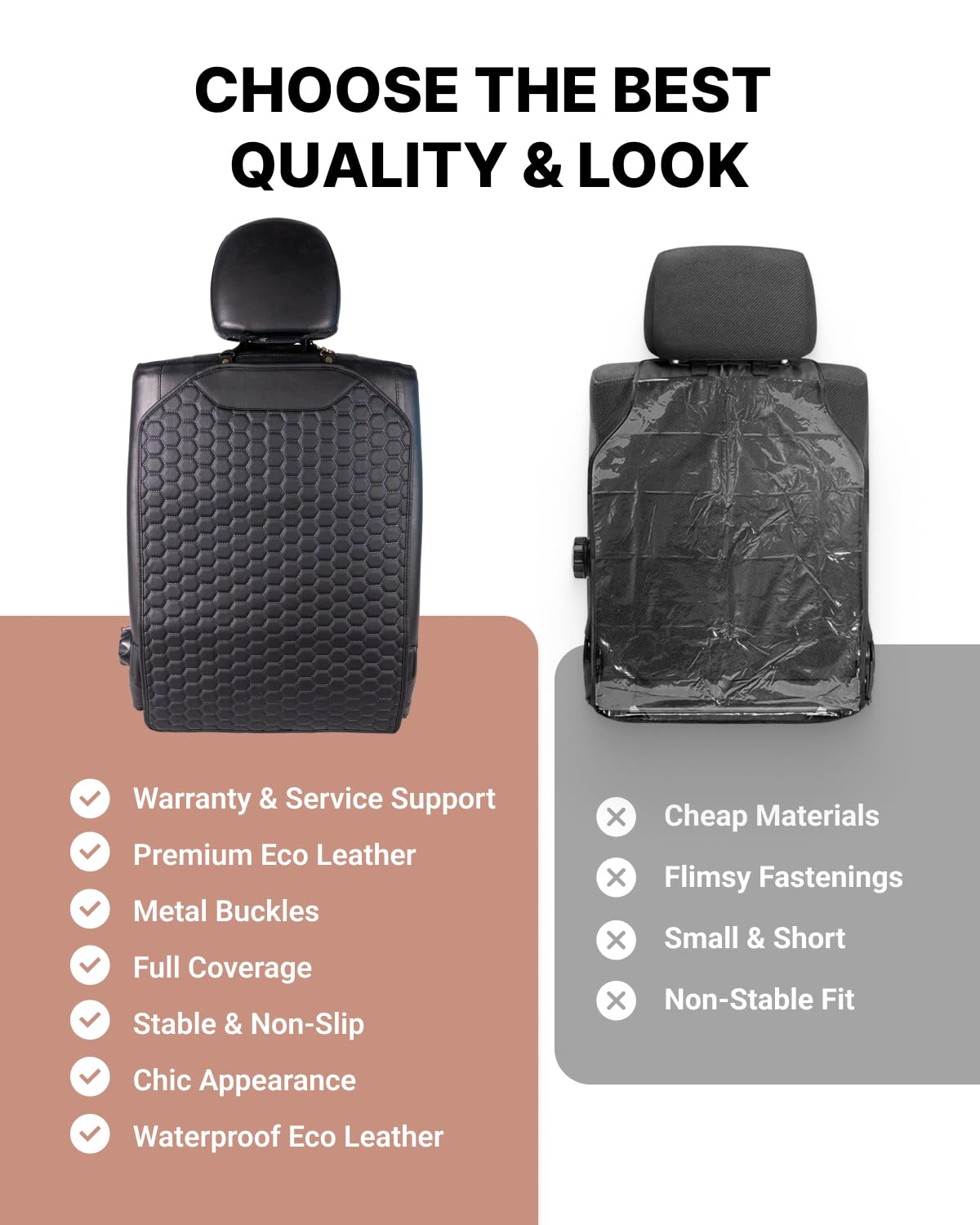 Premium Leather Car Seat Protector for Back Seat - Waterproof & Non-Slip Kids Seat Cover with Kick Mat - Durable Back of Seat Protector for Child Safety - 1PC Black - Perfect for Family Road Trips & Child Car Protection