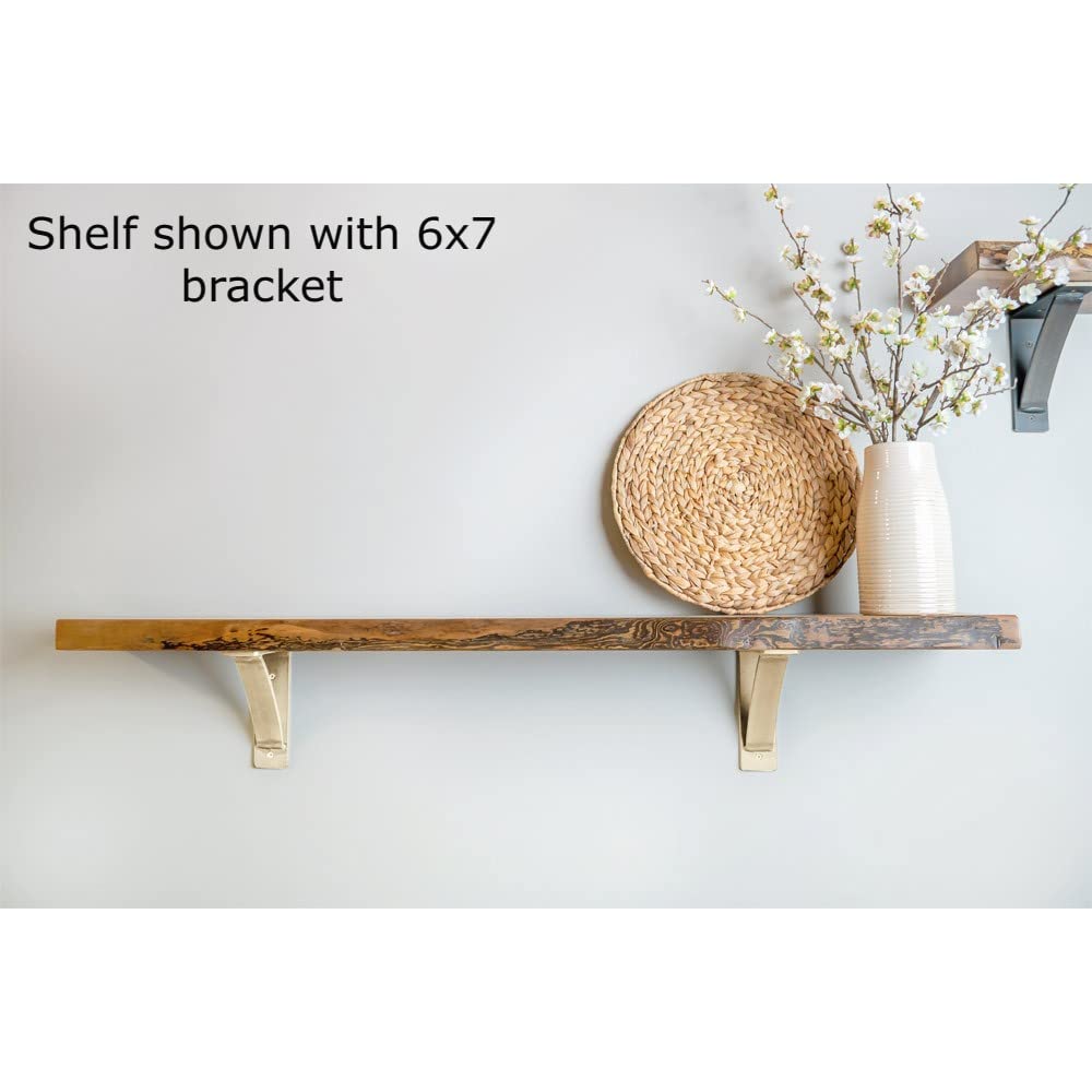 Heavy Duty Steel Shelf Brackets (2 Pack) – Triangle Floating Shelf Support – Decorative Rustic Shelving Brackets for DIY Home Decor – 6”x7”x2” Roman Gold – Perfect for Living Room, Kitchen & Bathroom Storage Organization