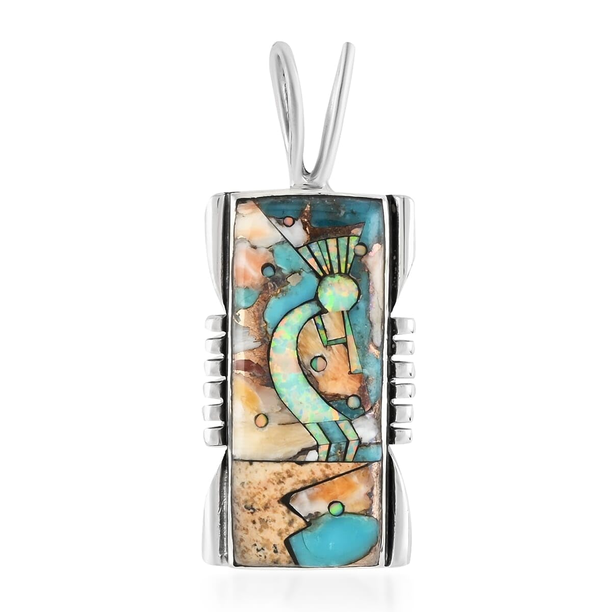 Shop LC Santa Fe Style 925 Sterling Silver Women's Mix Spiny Turquoise & Picture Jasper Kokopelli Pendant Necklace - 1.25 Ct Southwest Jewelry for Birthdays, Gifts & Boho Fashion
