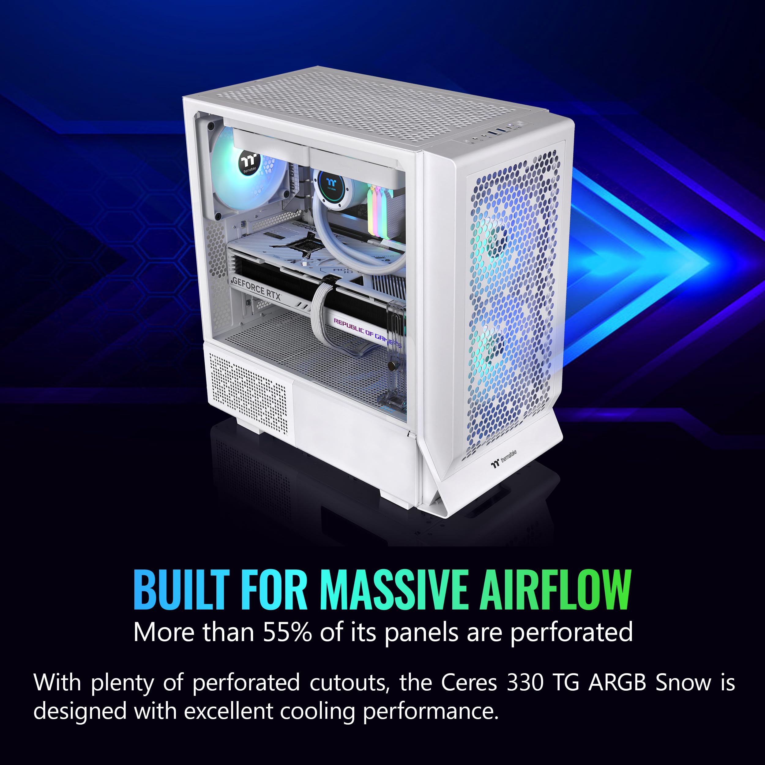 Ceres 330 TG ARGB Snow White Mid Tower E-ATX PC Case - Hidden-Connector MB Support, 2 Preinstalled CT140 ARGB Fans, Rotational PCIe Slots | Ideal for Gaming Rigs & Custom Builds | 3-Year Warranty (Model: CA-1Y2-00M6WN-01)