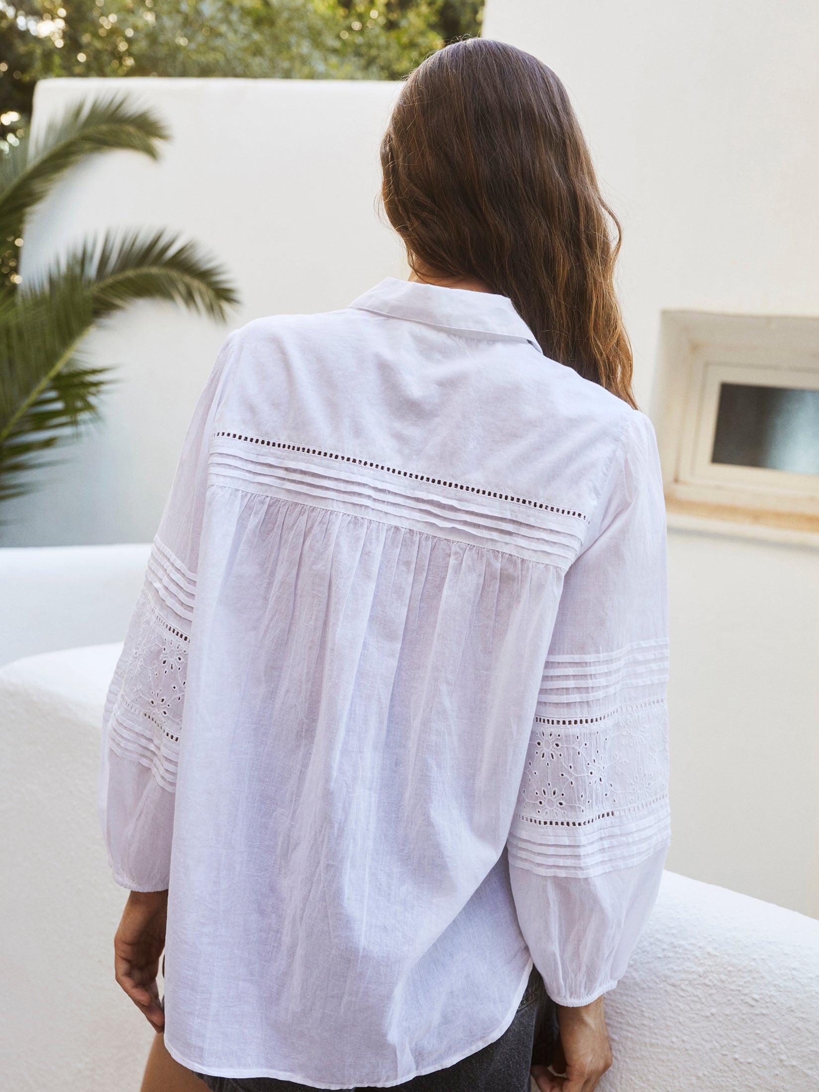 Organic White Broderie Embroidered Shirt for Women - Indi & Cold Collection | Perfect for Casual Wear, Boho Outfits & Summer Fashion