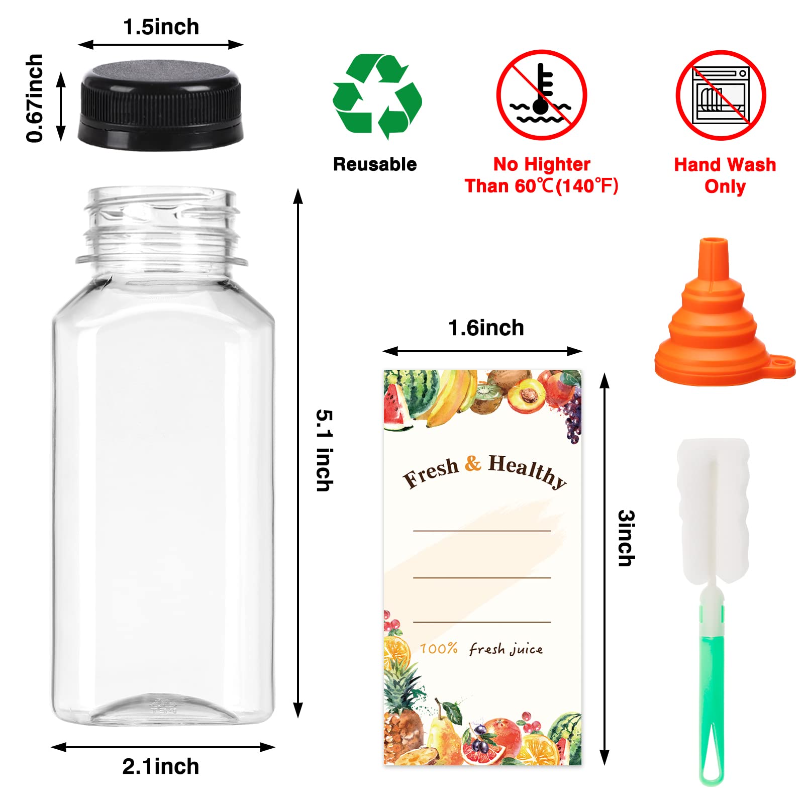Moretoes 50-Pack 8oz Plastic Juice Bottles with Lids - Clear Reusable Beverage Containers for Juicing, Smoothies, Milkshakes, Tea & Drinks - Perfect for Home, Cafes, Juice Bars & Meal Prep