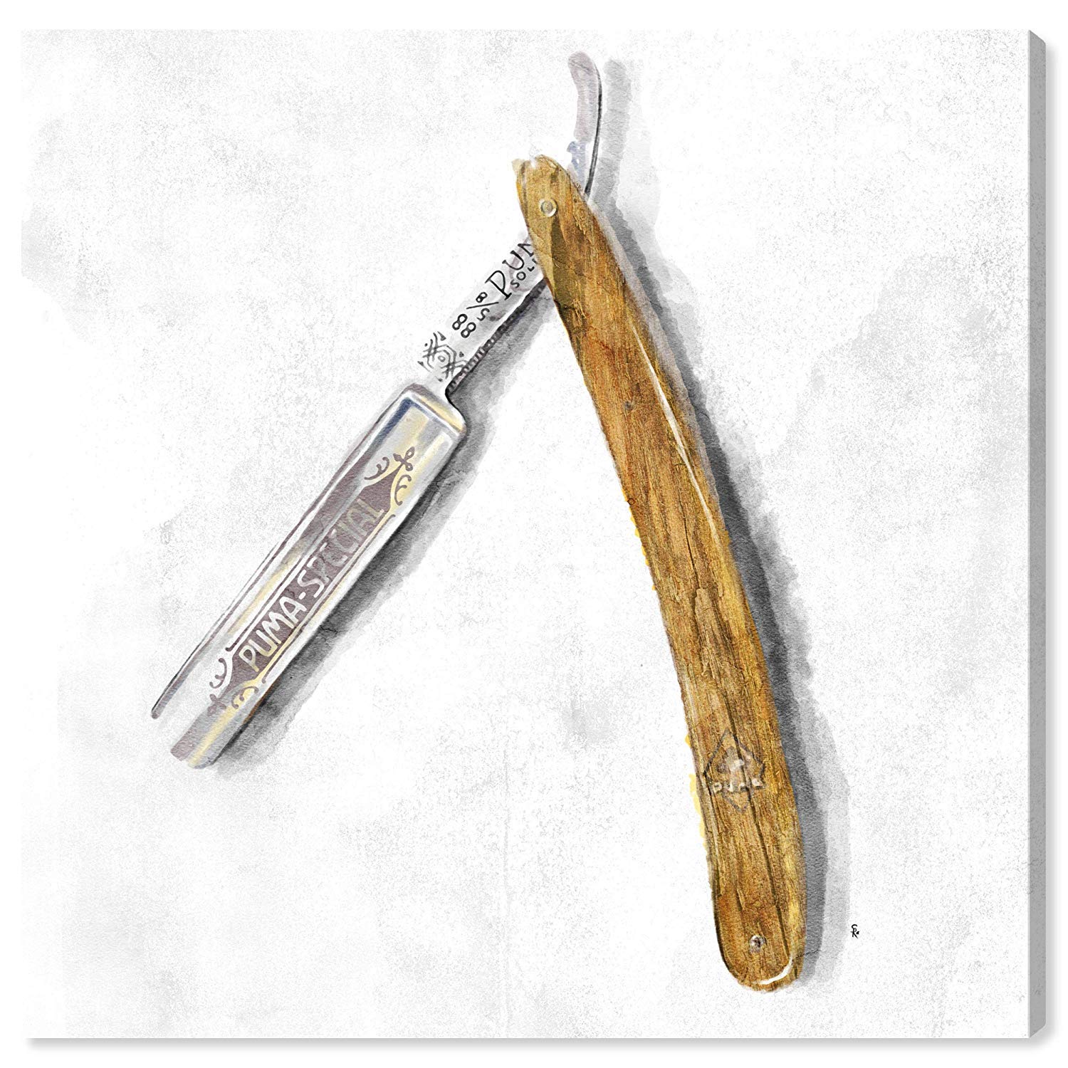 Oliver Gal Artist Co. 'Wood Razor' Bathroom Wall Art - 16x16 Inch White & Brown Canvas Prints for Modern Home Décor | Perfect for Spa-Like Bathrooms, Guest Suites & Coastal Style Interiors