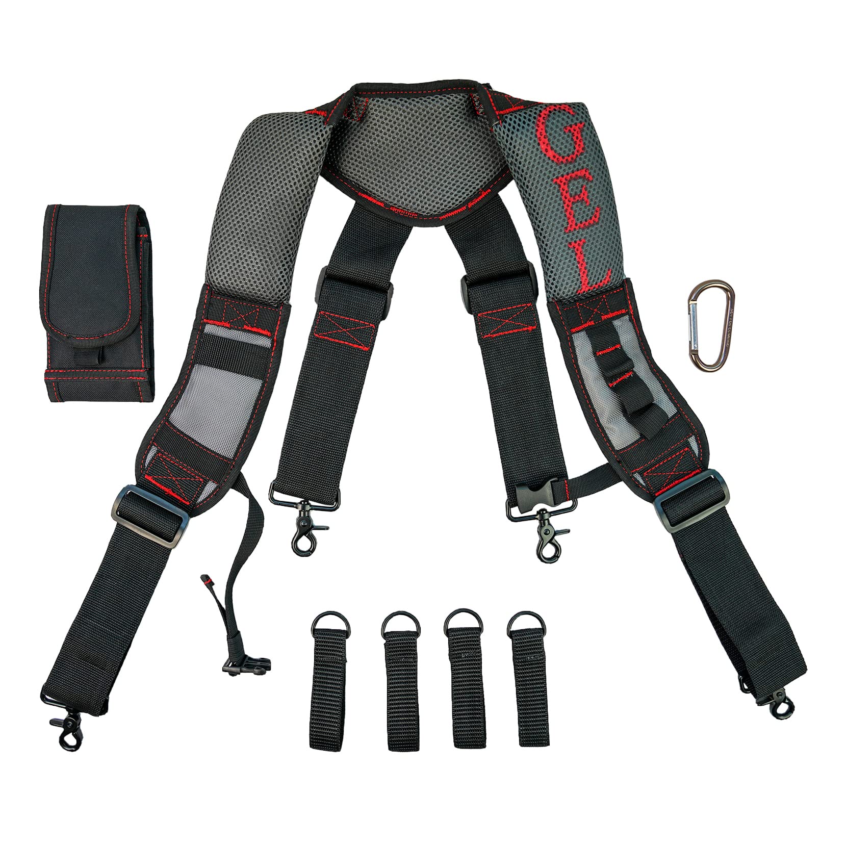 Premium MELOTOUGH Gel Padded Tool Belt Suspenders - Comfortable Work Belt with Gel Shoulder Pads for Electricians, Construction Workers & Carpenters | Heavy Duty Trigger Snap Hooks (Red) | Ideal for Job Sites, Home Renovations & DIY Projects