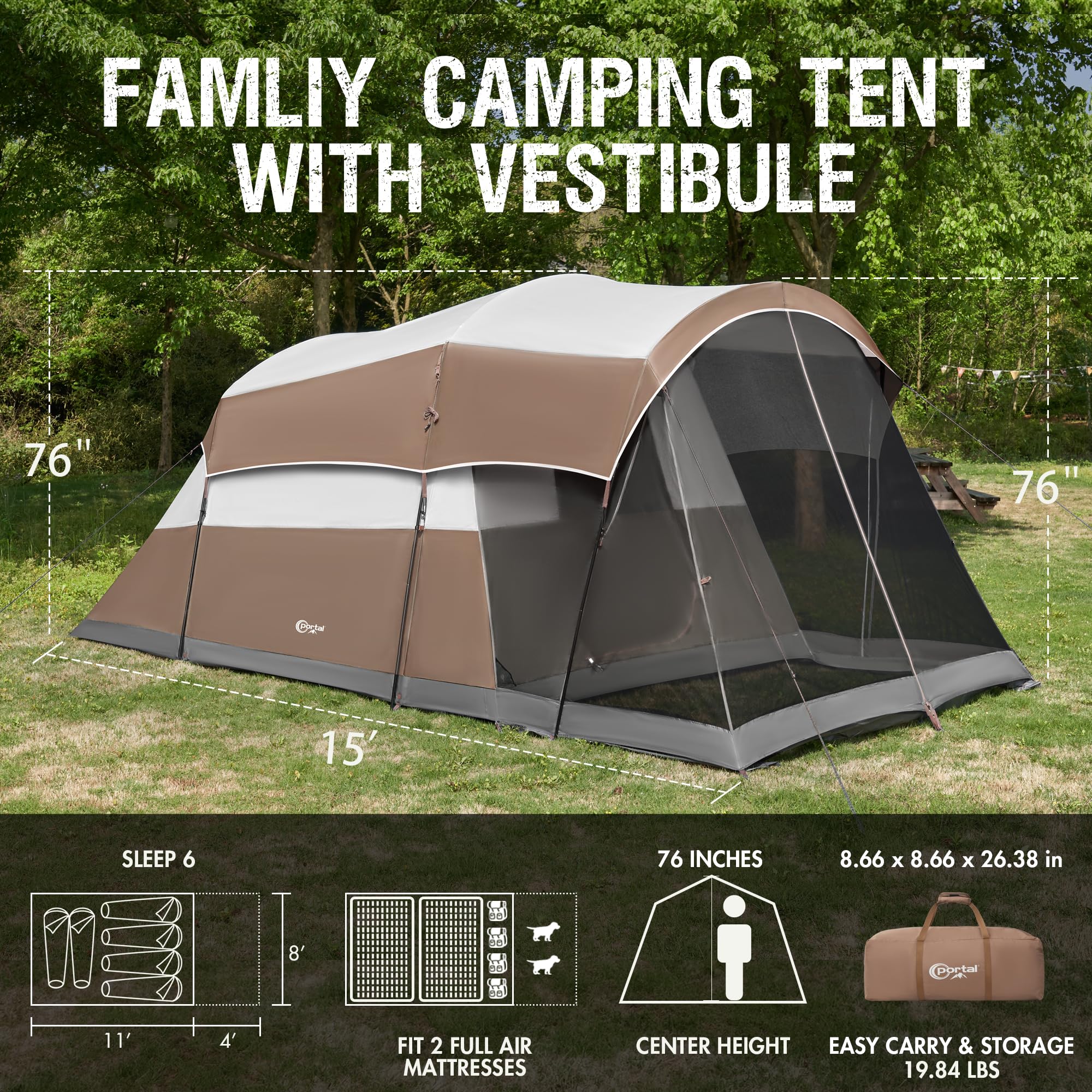 6/8/10 Person Family Camping Tent with Screen Room - Waterproof Large Tunnel Tent with Rainfly - Spacious Outdoor Tent for Camping, Hiking & Backyard Parties - Perfect for Family Gatherings & Outdoor Adventures