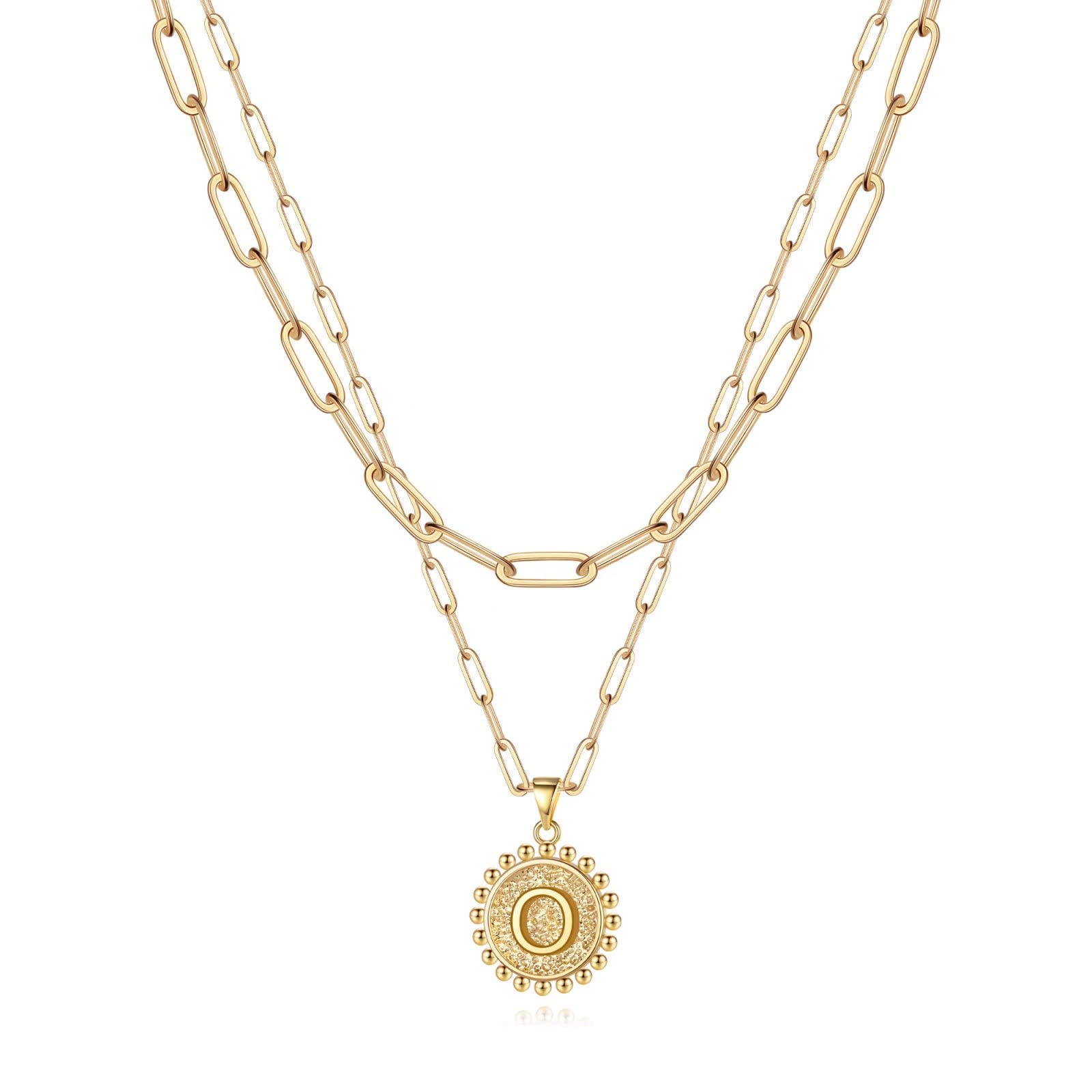 Losupu 14K Gold Plated Initial Necklace for Women & Girls - Dainty Layering Paperclip Chain Pendant, Choker & Coin Initial Necklace Set | Perfect Jewelry Gift for Birthdays, Anniversaries & Everyday Wear
