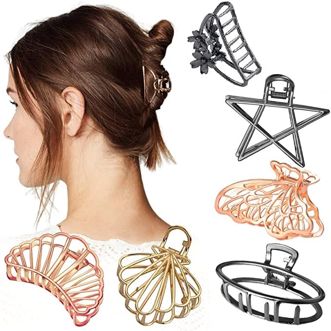 Starvis 6-Piece Korean Minimalist Metal Hair Clips Set - Gold, Silver, Black & Rose Gold Alloy Hair Claws for Women & Girls | Perfect for School, Work, Parties & Everyday Hairstyles