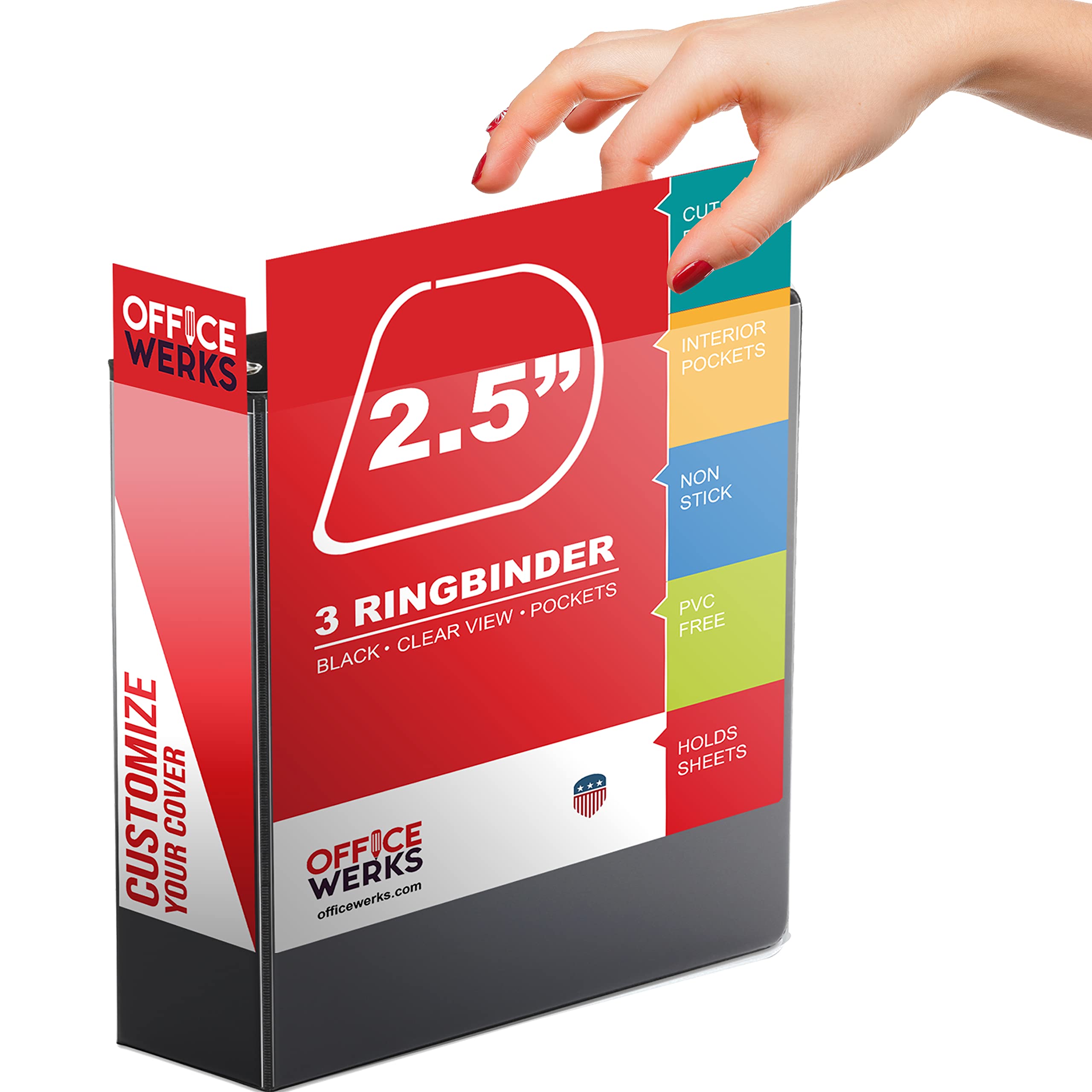 Performore 3 Ring Binder 2.5 Inch - Professional Angle D Presentation Folder with Pockets for 8.5 x 11 Standard Pages - Crystal Clear View Black Binders (4 Pack) - Perfect for Office, School, Business Meetings & Document Organization