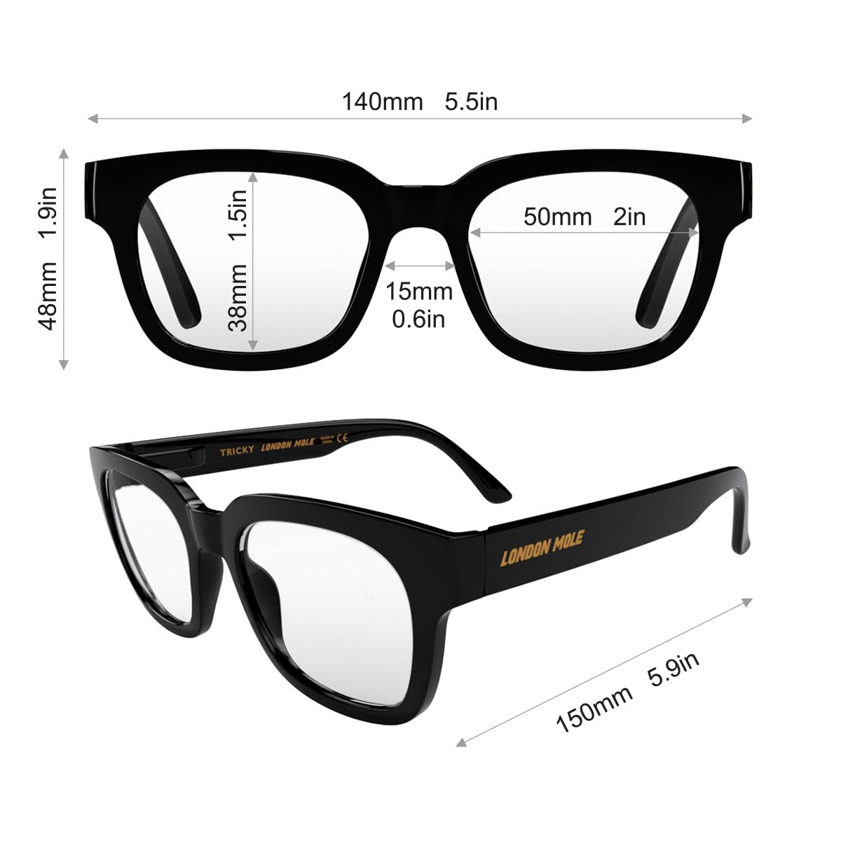 Blue Light Blocking Glasses - London Mole® Anti-Eye Strain Computer Glasses for Men & Women | Square/Rectangular/Trapezoid Frame | Reduce Digital Eye Fatigue for Work, Gaming & Screen Time
