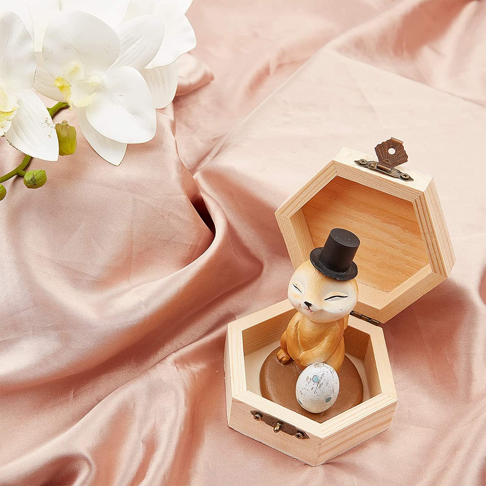 GORGECRAFT 2PCS Unfinished Hexagon Wooden Storage Box with Hinged Lid & Front Clasp - DIY Craft Box for Easter, Jewelry, Arts & Hobbies - 3.6 x 3.4 Inch - Perfect for Home Decor, Gift Wrapping & Organizing Small Treasures