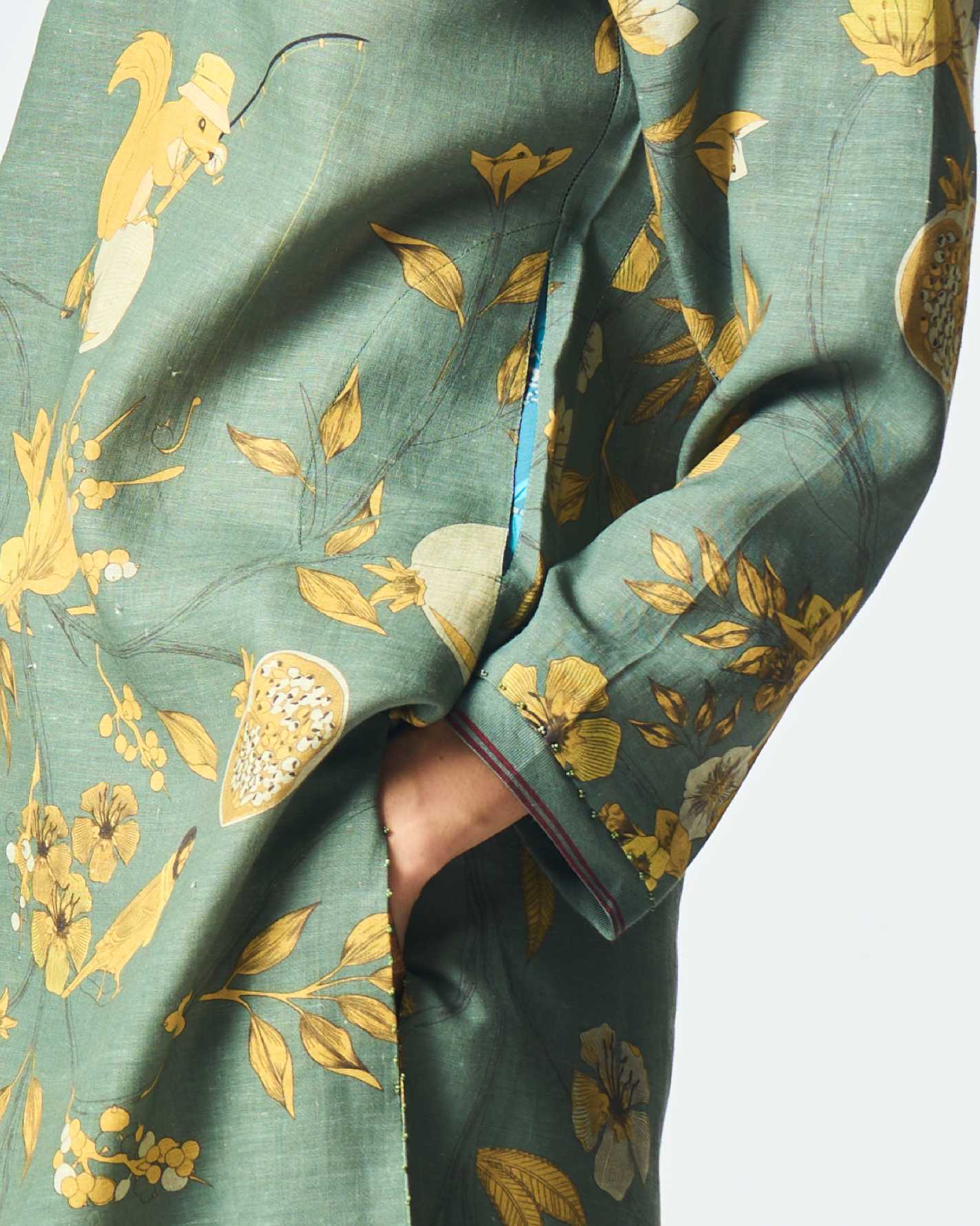 Elegant V Neck Kurta for Women - Soft Muga Satin Fabric in Sage Green - Perfect for Festivals, Weddings & Casual Wear