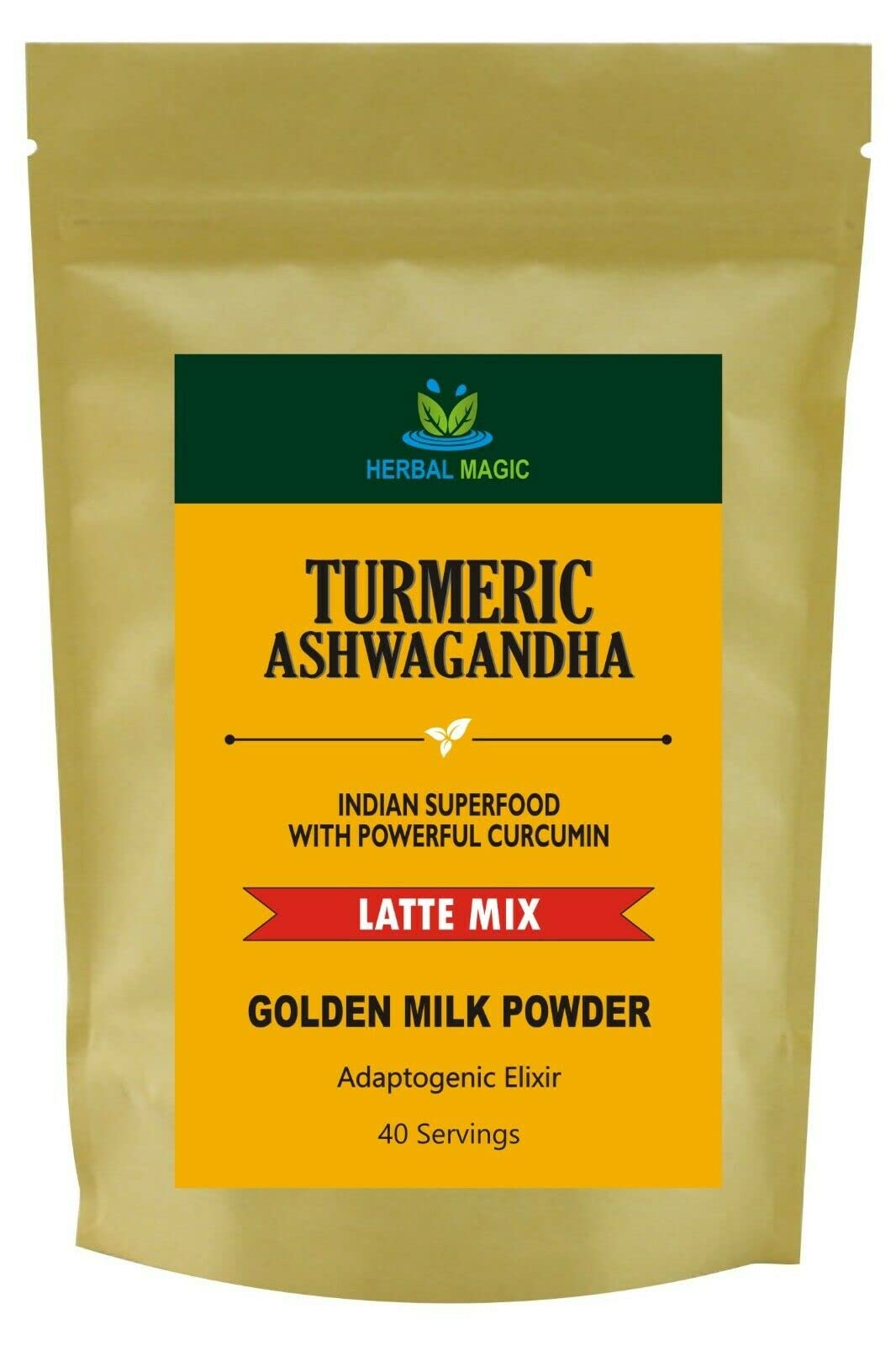 Herbal Magic's 100% Natural Turmeric Ashwagandha Latte Mix Powder - Golden Milk Powder, Caffeine-Free, Vegan, Non-GMO, Indian Superfood with Powerful Curcumin (100g) - Perfect for Relaxation, Immunity Boost & Healthy Lifestyle