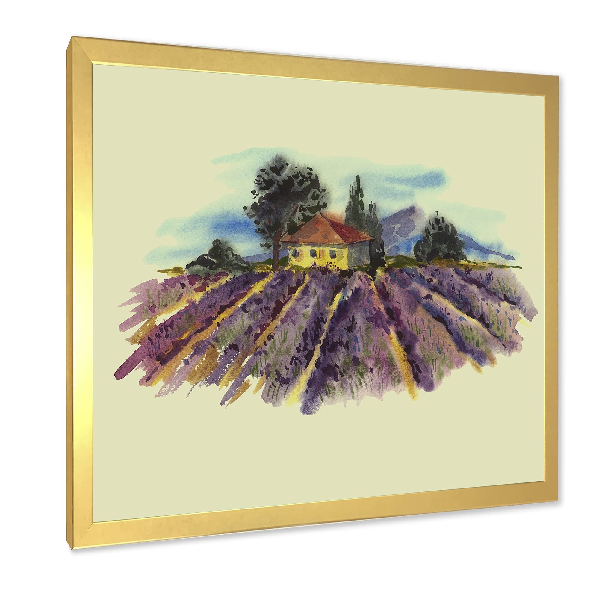 DesignQ Blooming Lavender Landscape Traditional Framed Wall Art - Perfect for Living Room, Bedroom & Office Decor